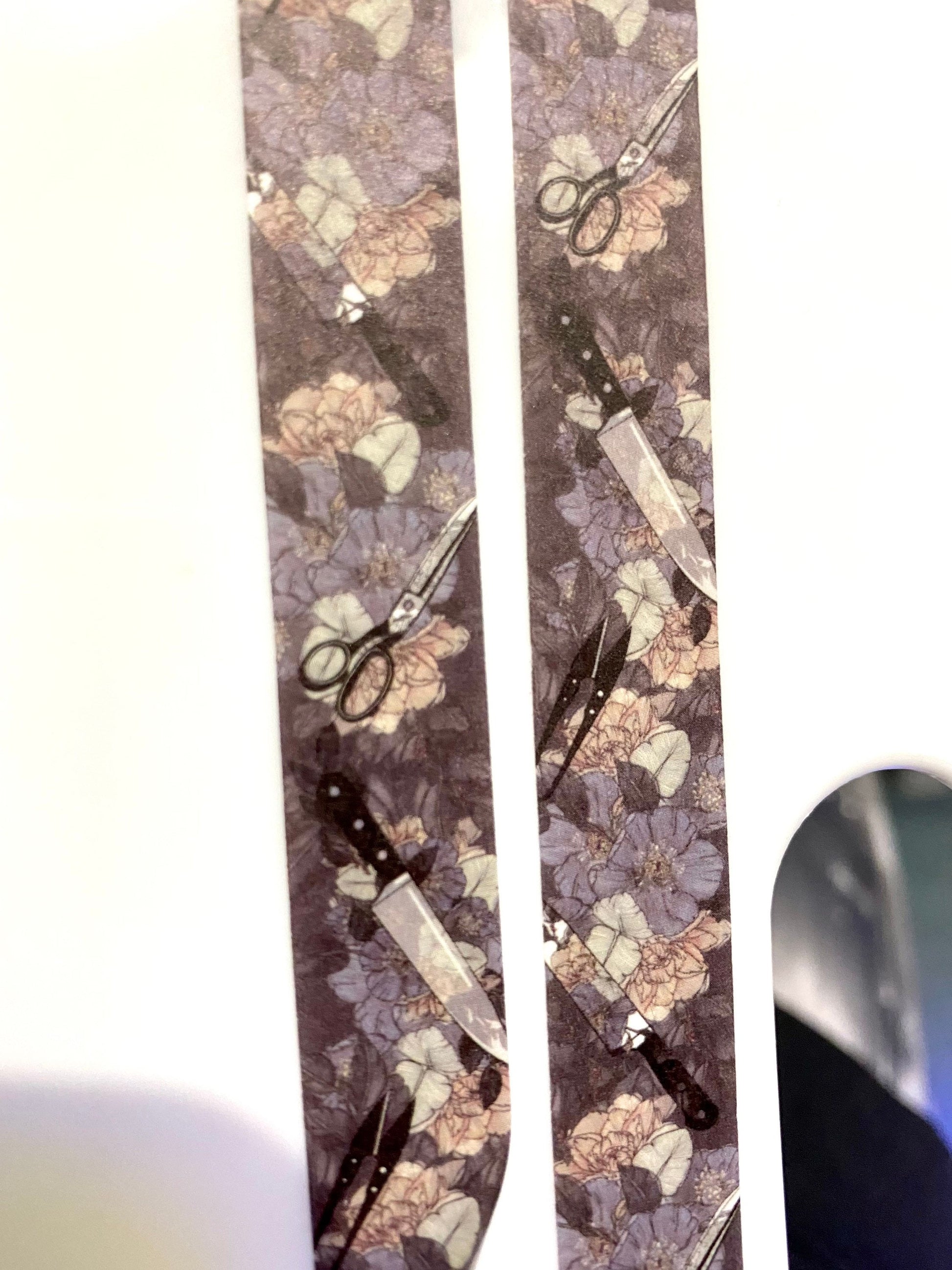 Scissors and knife floral design Washi tape in navy base colour 15mm