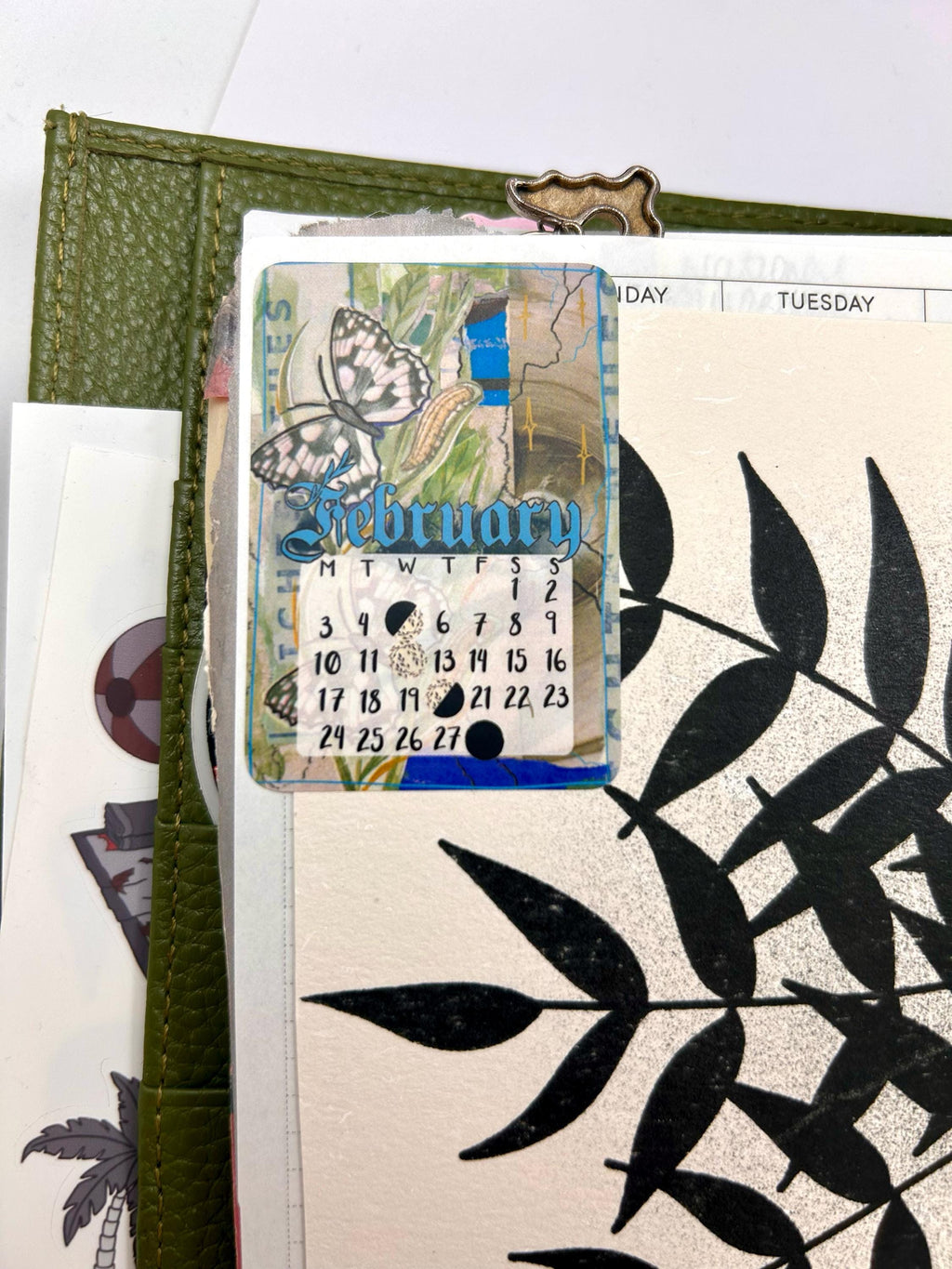 Art Collage style 2025 Lunar Calendar month Stickers for journal January 2025 December 25 with moon phases planner stationery celestial