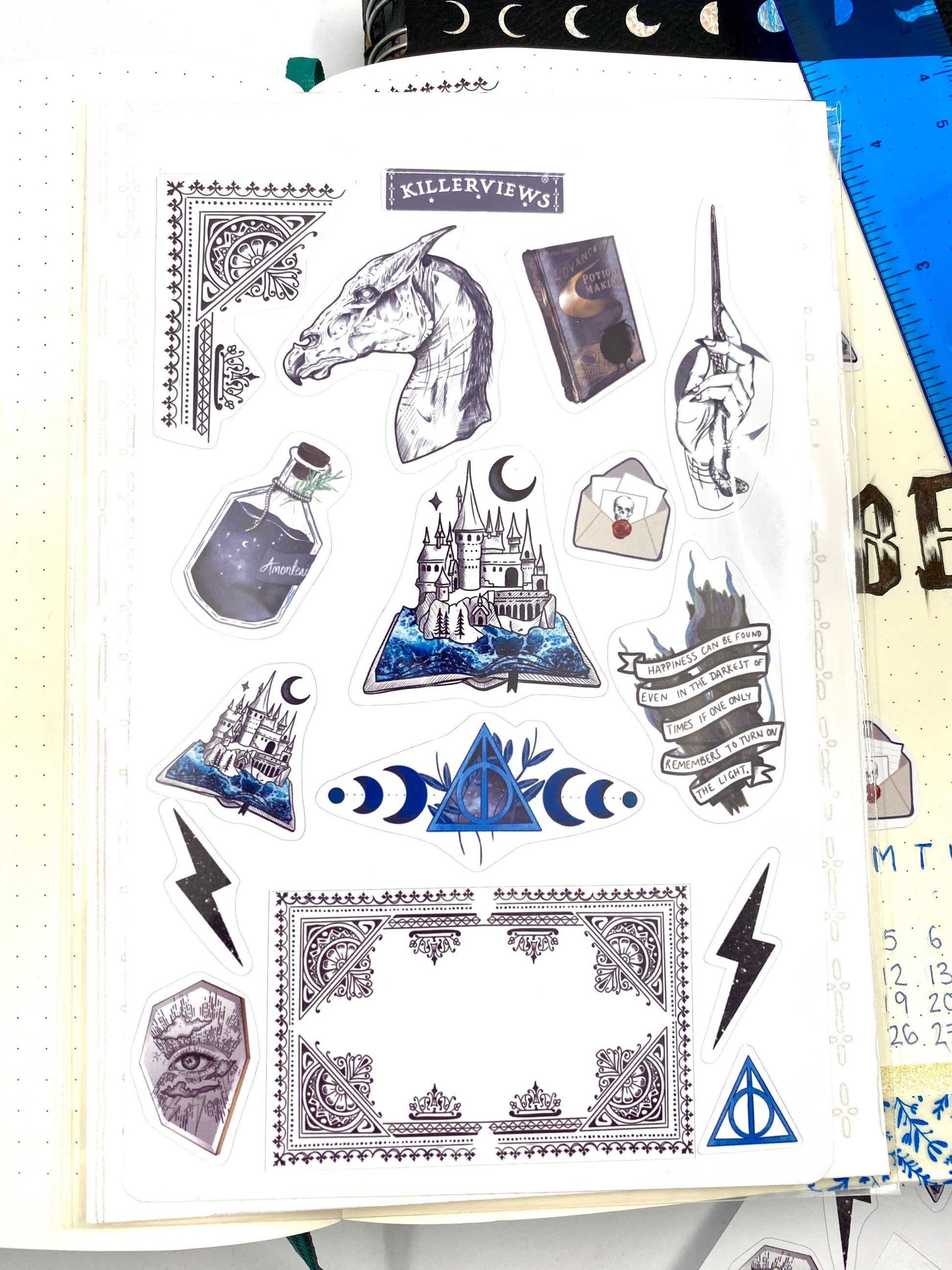 Wizard Planner sticker sheet for bullet journal kit and planner-  deathly hallows art potions
