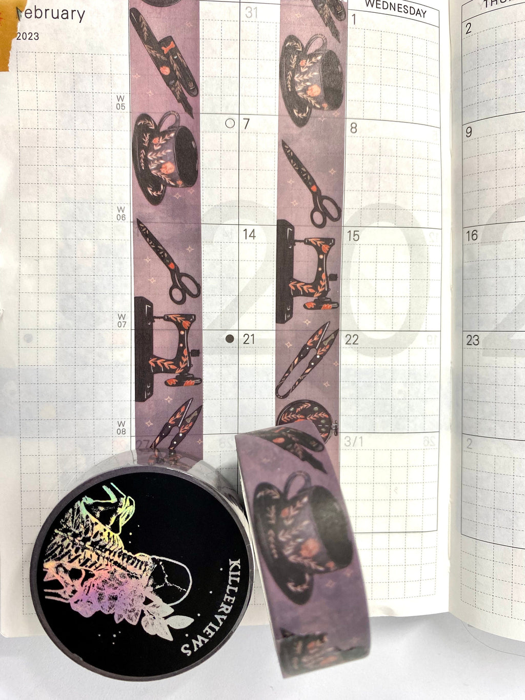 witch CRAFT  theme design Washi tape with embroidery loop scissors and sewing machines