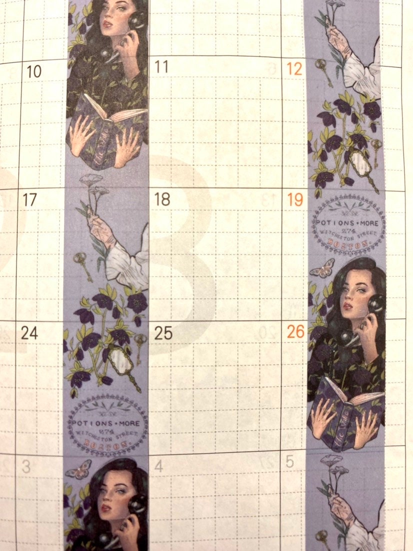 Poisons and potions theme design Washi tape with witch and flowers