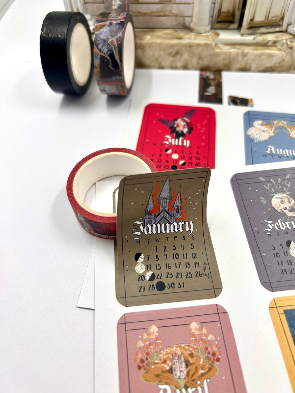 Tarot style 2025 Lunar Calendar month Stickers for journal January 2025 December 25 with moon phases planner bujo celestial