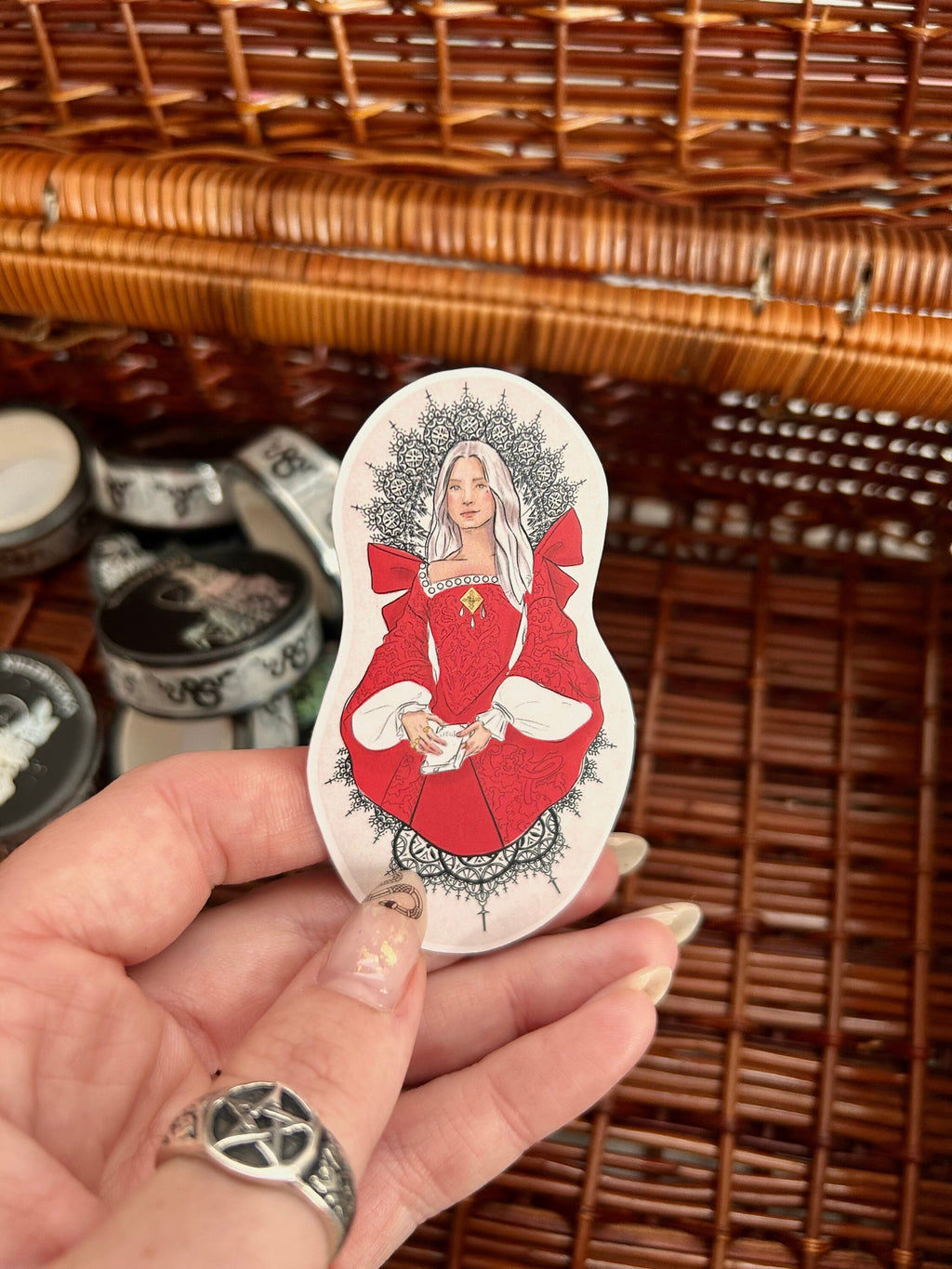 Tudor witch red dress  vinyl sticker pack of 1. With MATT effect vinyl.