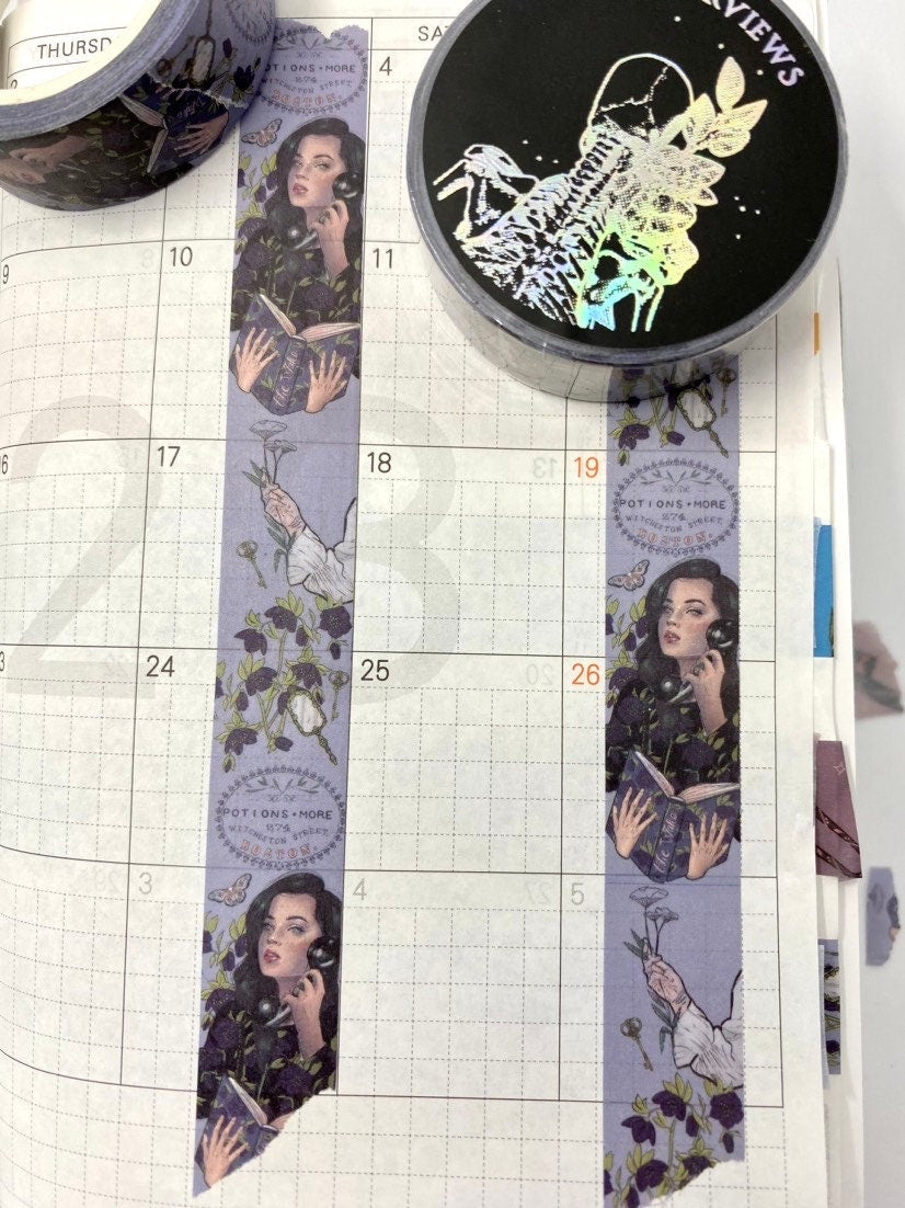 Poisons and potions theme design Washi tape with witch and flowers
