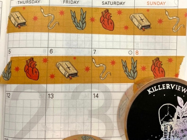 Desert theme design Washi tape with yellow base skulls sage hearts
