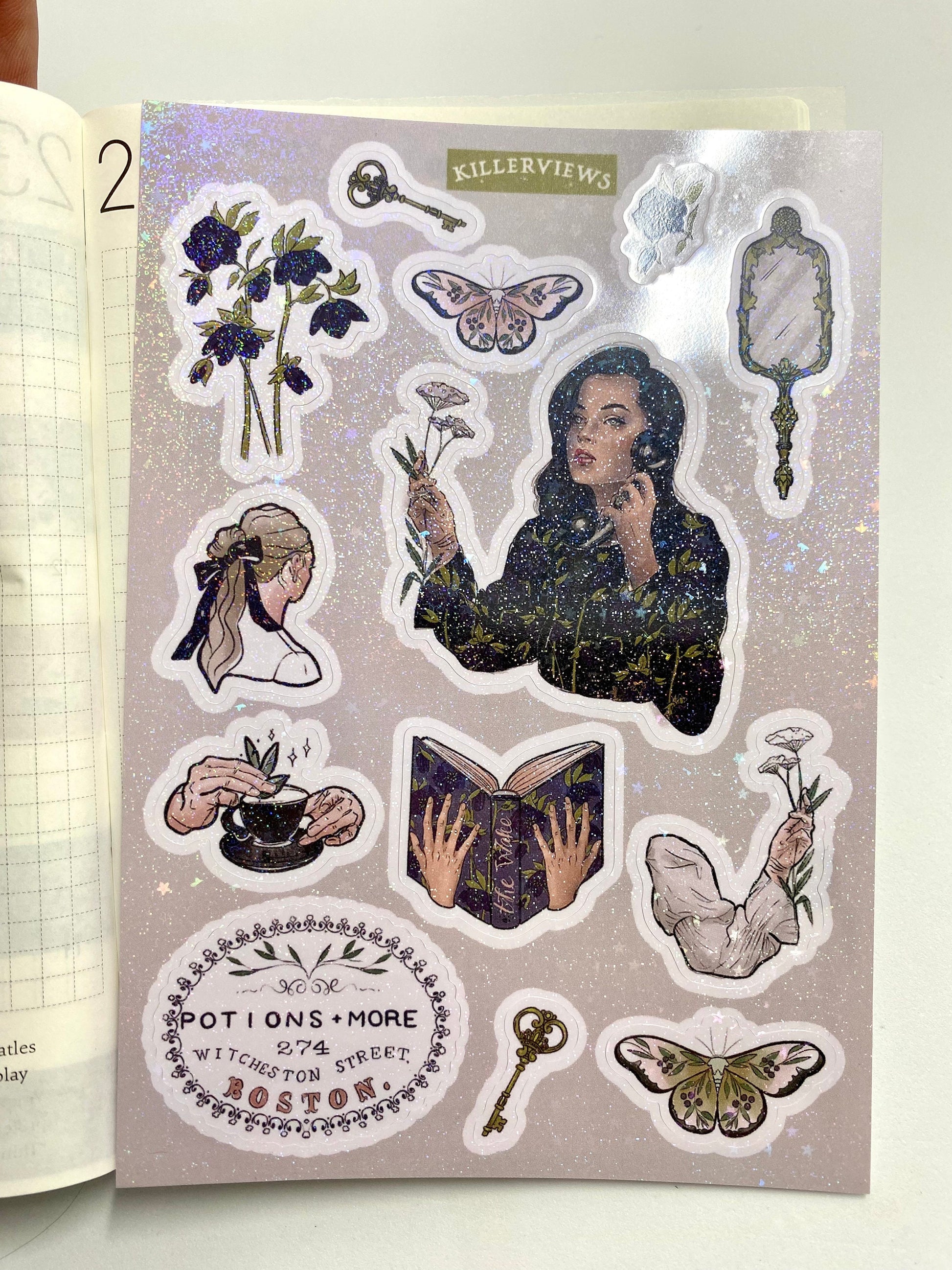 Glitter sticker sheet of Potions and poisons witch  bullet journal kit and planner- skulls halloween witchcraft Wiccan vampire