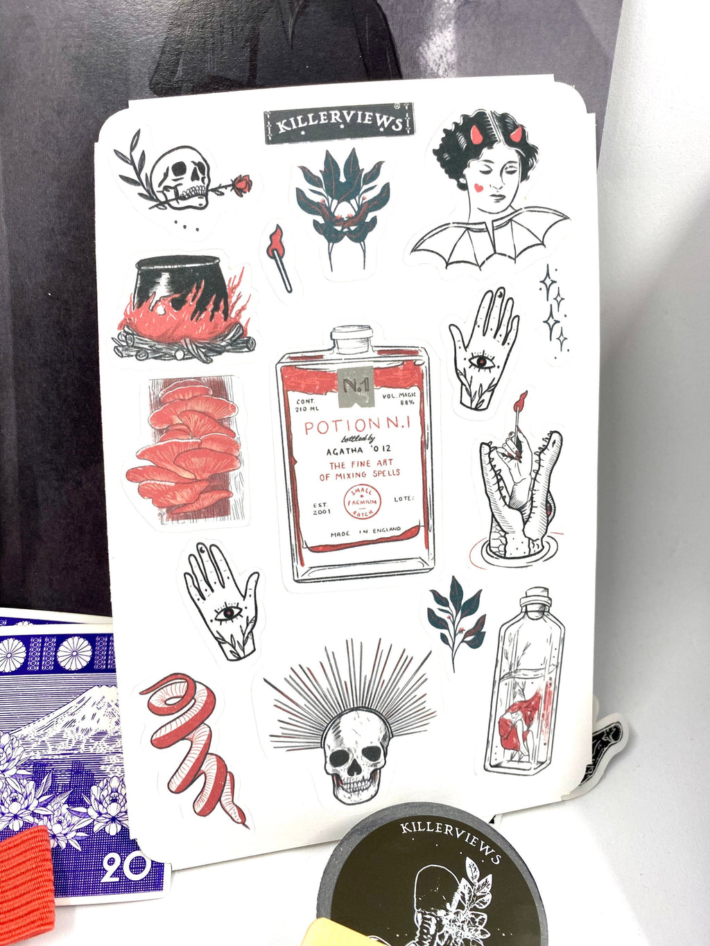 Red Potion and skulls Planner sticker sheet for bullet journal kit and planner- witchcraft Wiccan celestial love potion