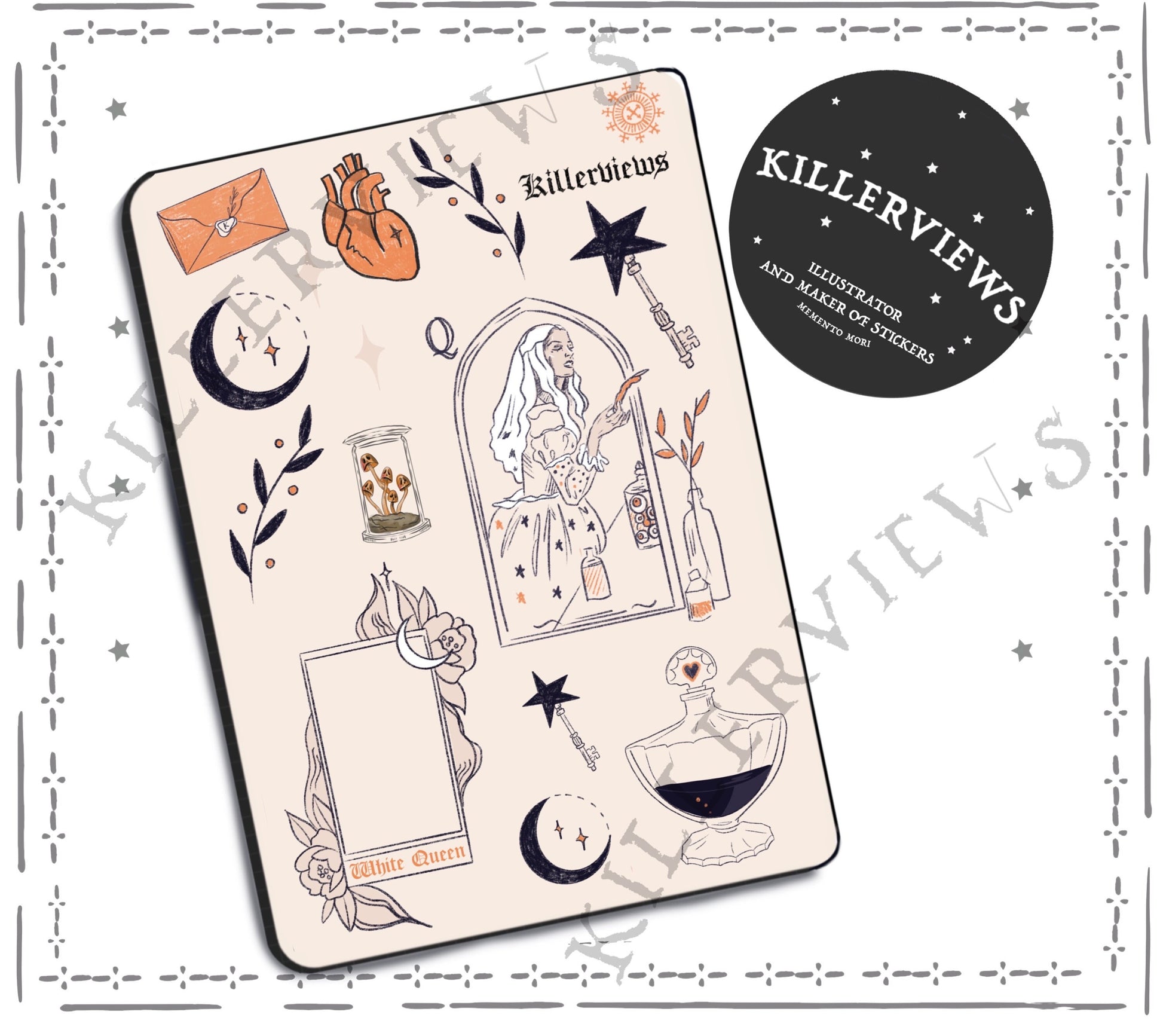 White Queen Planner sticker sheet for bullet journal kit and planner- witch celestial magic ghosts