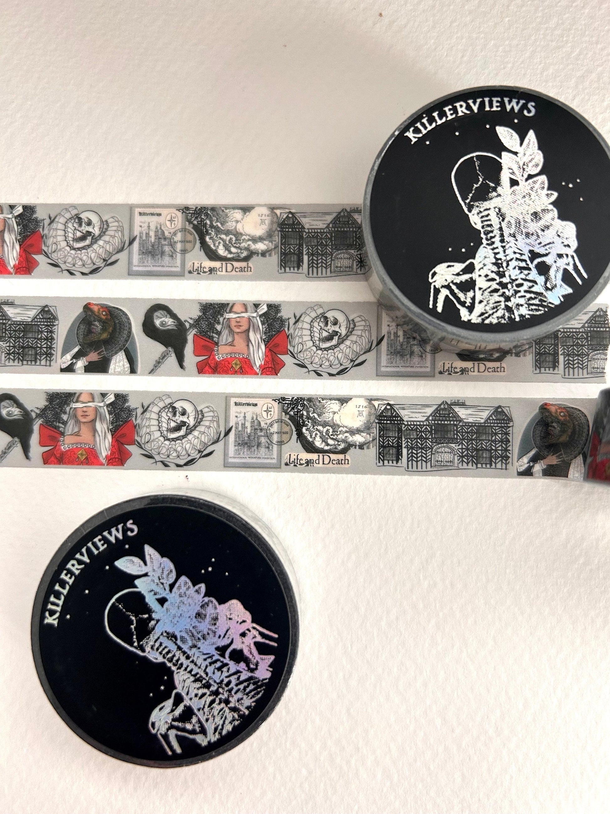 Grey Tudor witch design Washi tape  colour  base colour 15mm