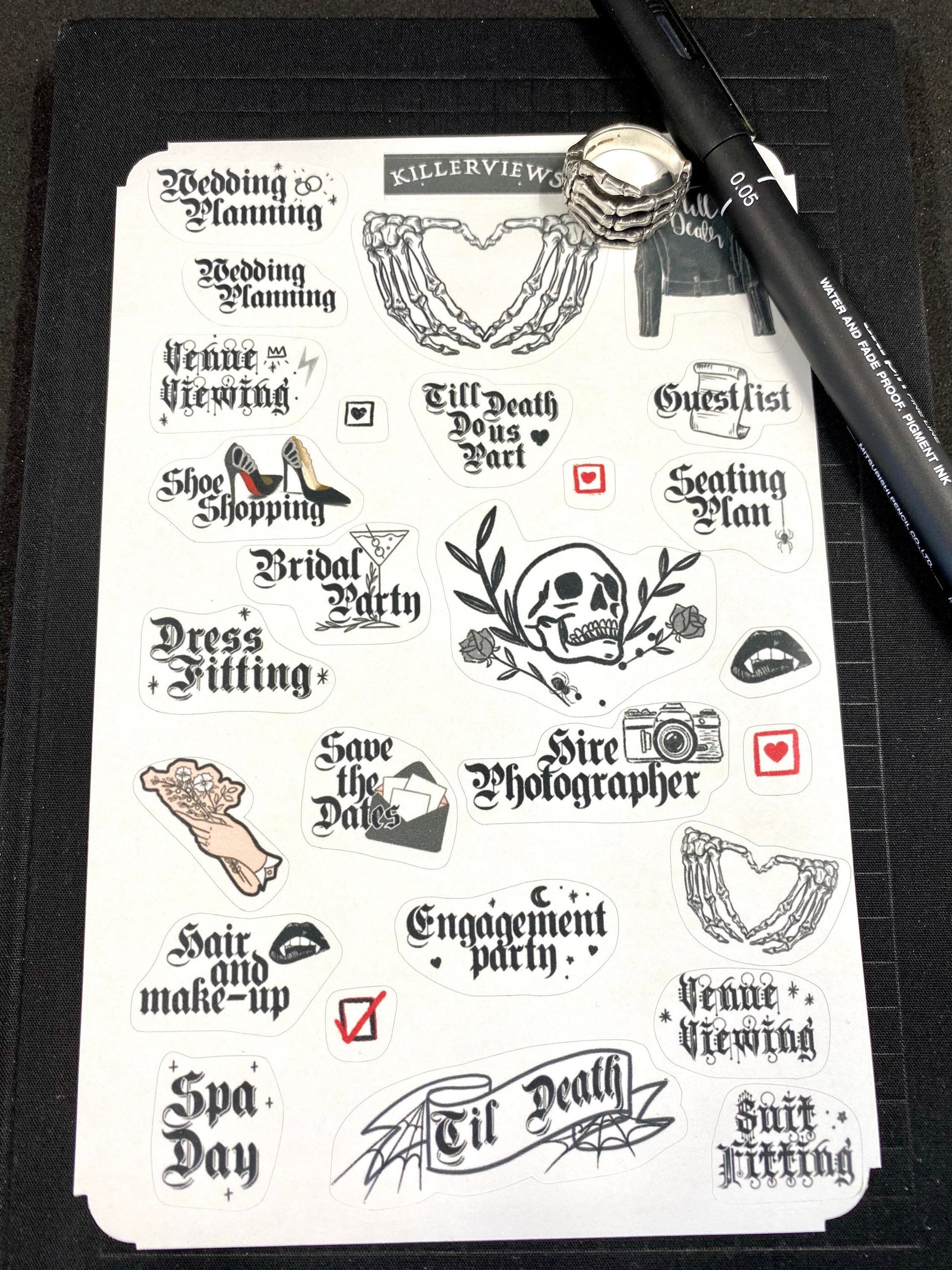 Gothic wedding Planner sticker sheet for bullet journal kit and planner- witchcraft Wiccan goth  rock and roll