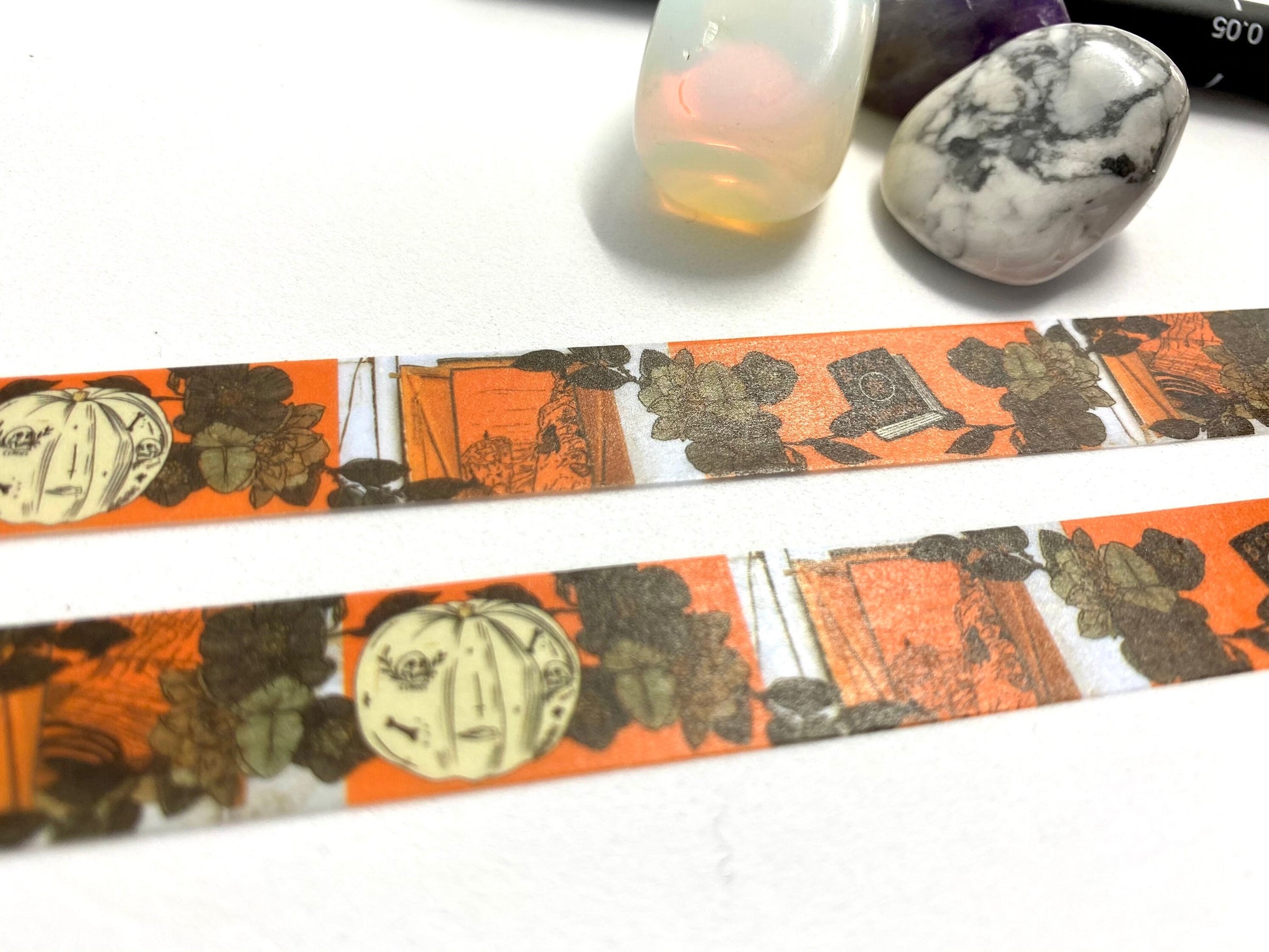 Halloween pumpkin witch floral design Washi tape in burnt orange base colour 15mm