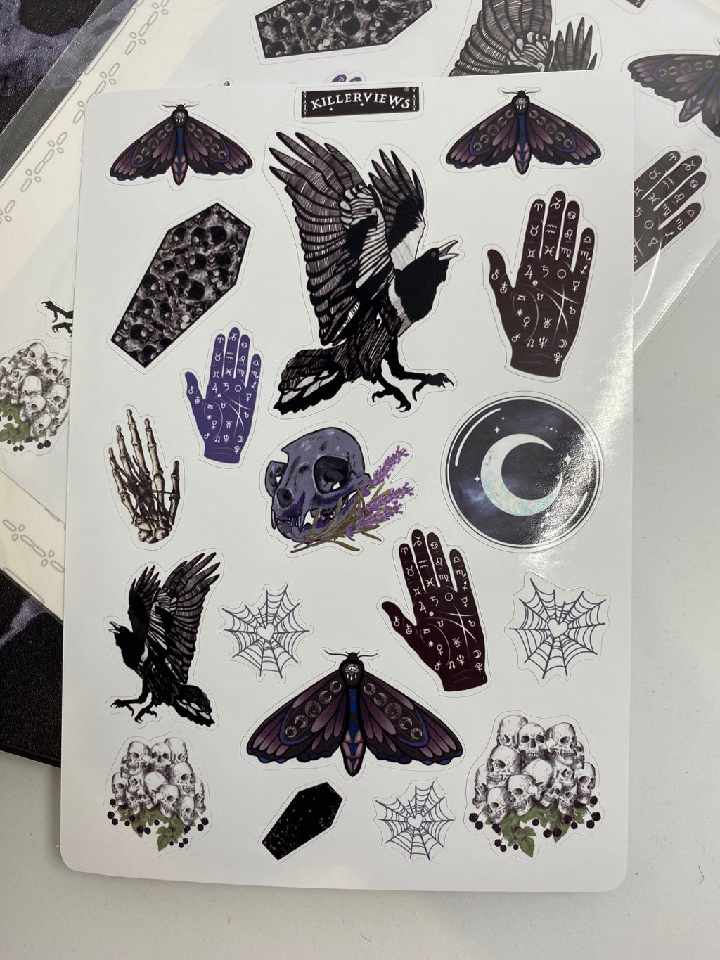 Palmistry sticker sheet for bullet journal kit and planner- raven skeletons halloween witchcraft Wiccan celestial