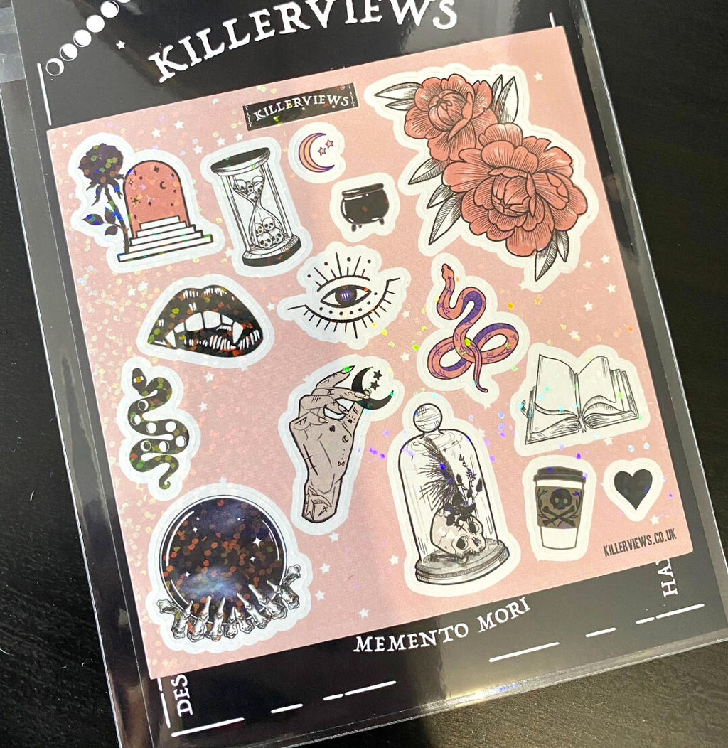 Glitter sticker sheet celestial inspired for bullet journal kit and planner- skulls halloween witchcraft Wiccan vampire