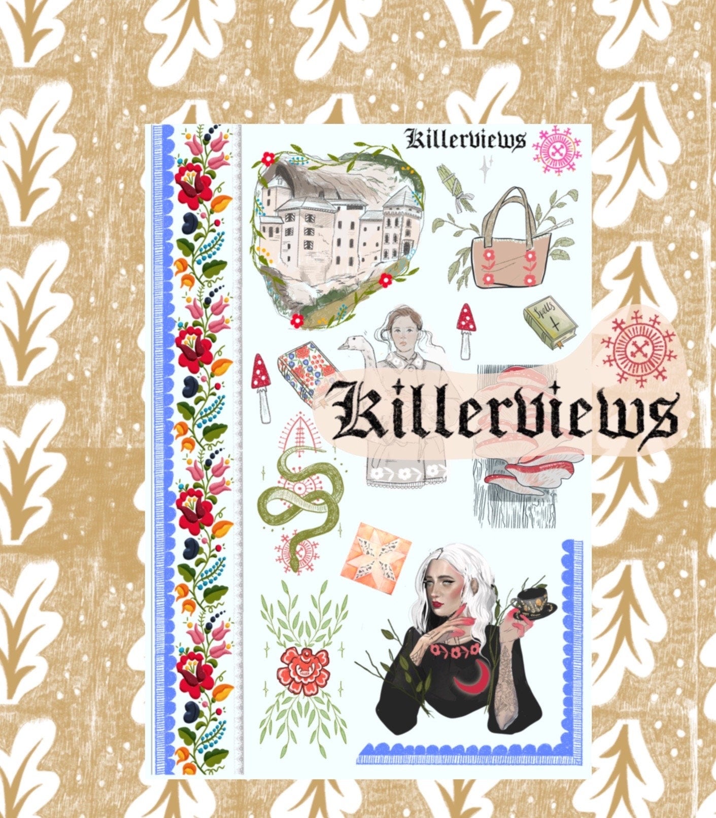 Folklore fae tea witch  journal sticker sheet for bullet journal kit and planner-   Tarot magic babayaga as above stickers goth