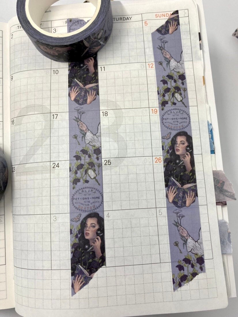 Poisons and potions theme design Washi tape with witch and flowers