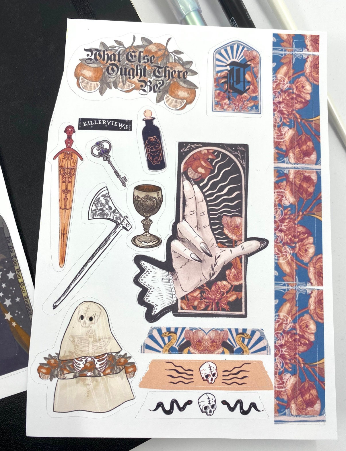 medieval sticker sheet for bullet journal kit and planner- witchcraft Wiccan baroque swords potions