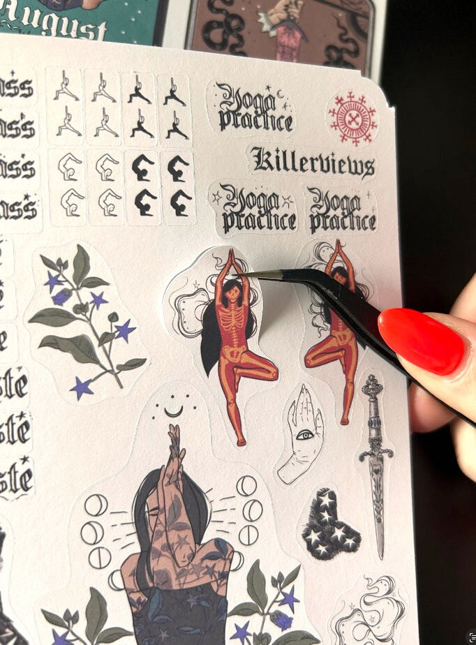 Gothic yoga practice planner inspired sticker sheet for diary journal kit and planner-  rider Waite inspired Wicca