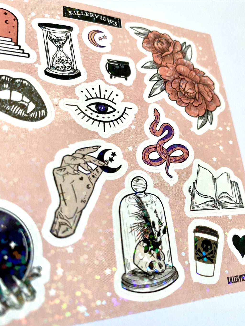 Glitter sticker sheet celestial inspired for bullet journal kit and planner- skulls halloween witchcraft Wiccan vampire