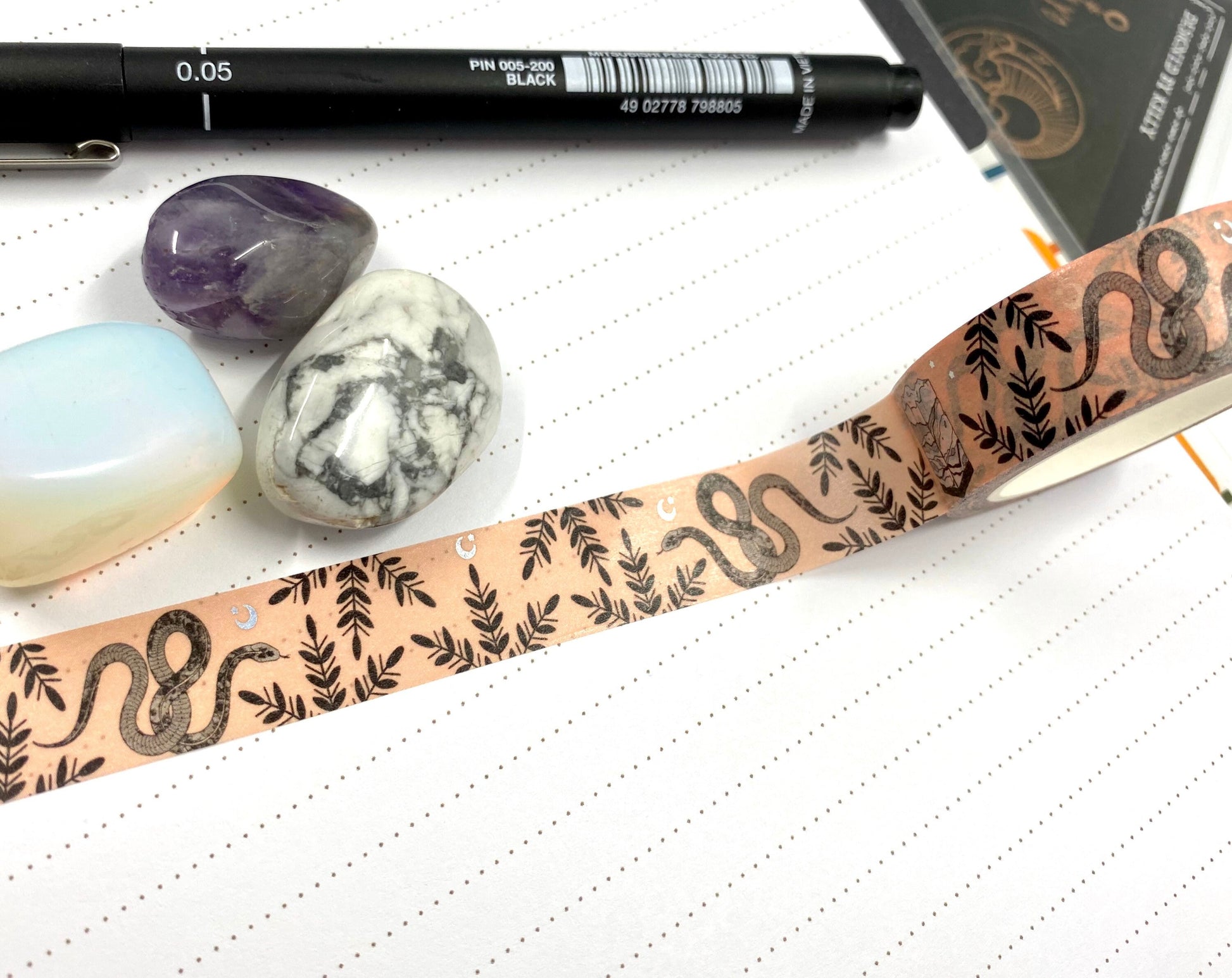 Snake floral design Washi tape in peach colour with foil stars