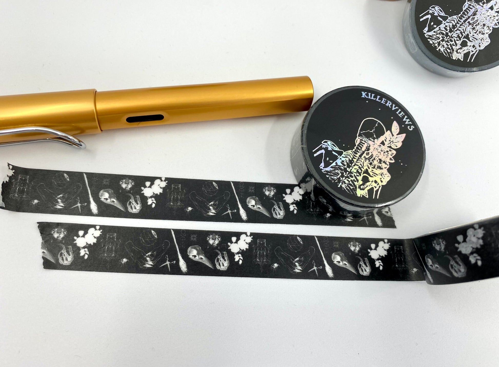 Black witch sketch design Washi tape skulls claws black  base colour 15mm