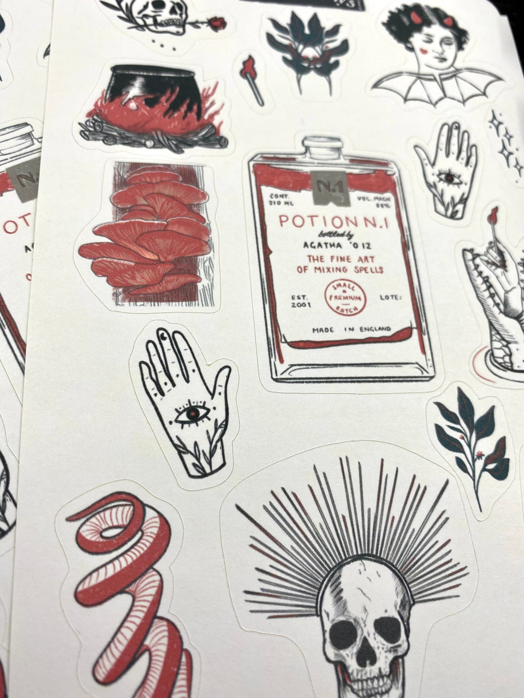 Red Potion and skulls Planner sticker sheet for bullet journal kit and planner- witchcraft Wiccan celestial love potion