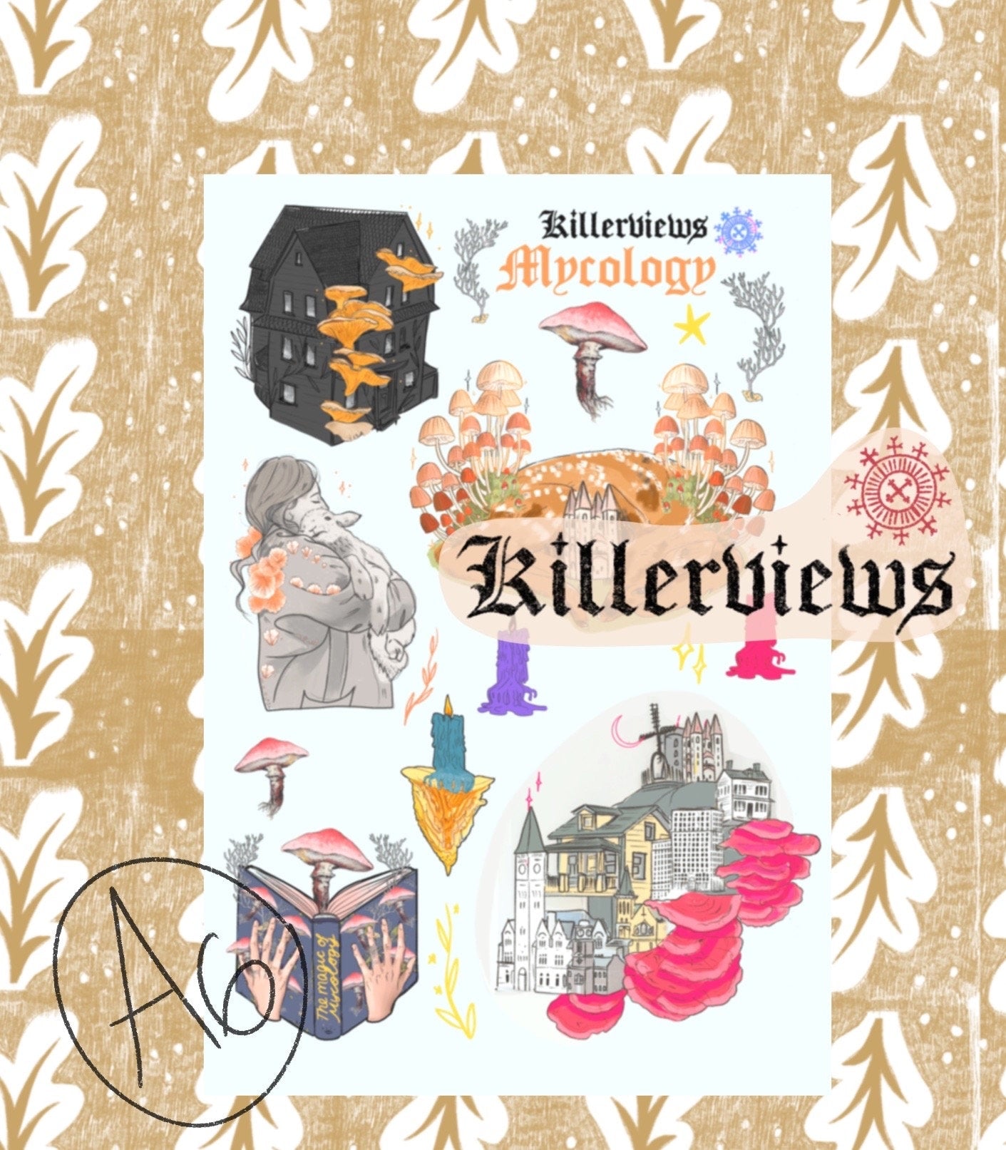Fungi mushroom city  journal sticker sheet A6 small for bullet journal kit and planner-  fungi inspired