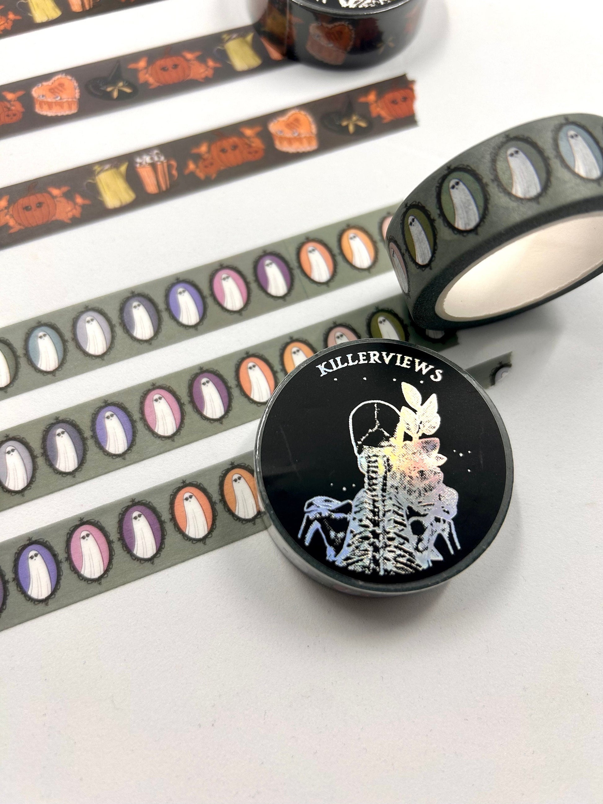 Ghost club mirrors design Washi tape in sage green base colour 15mm