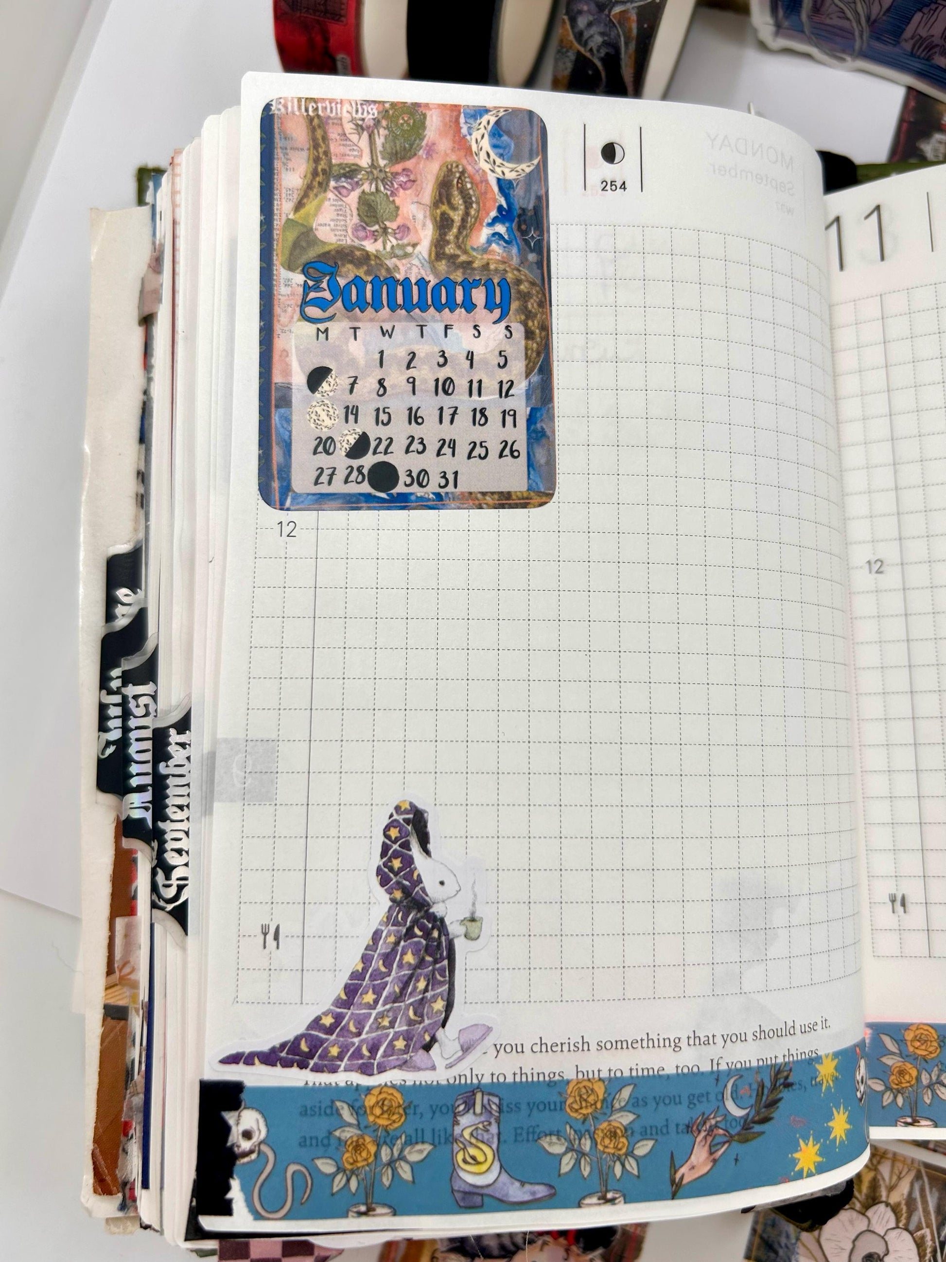 Art Collage style 2025 Lunar Calendar month Stickers for journal January 2025 December 25 with moon phases planner stationery celestial
