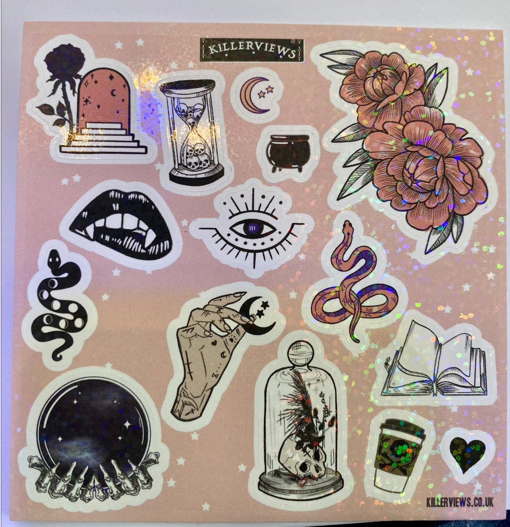 Glitter sticker sheet celestial inspired for bullet journal kit and planner- skulls halloween witchcraft Wiccan vampire