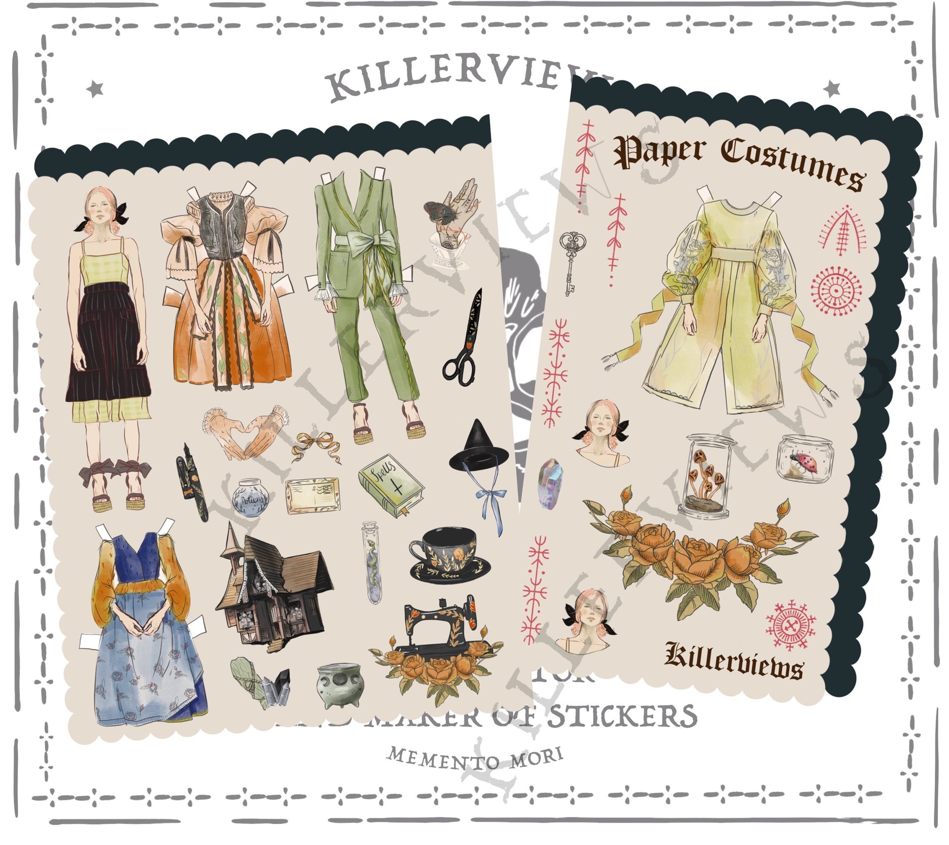 Paper costumes autumn witch  inspired sticker sheet for bullet journal kit and planner- fashion