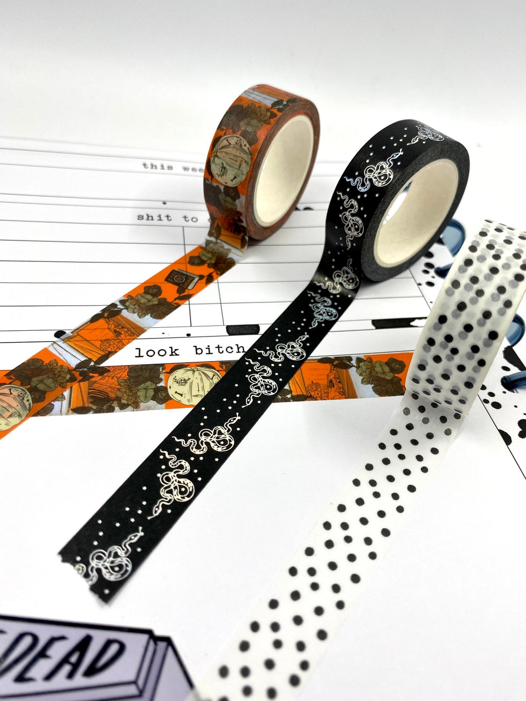 Halloween pumpkin witch floral design Washi tape in burnt orange base colour 15mm