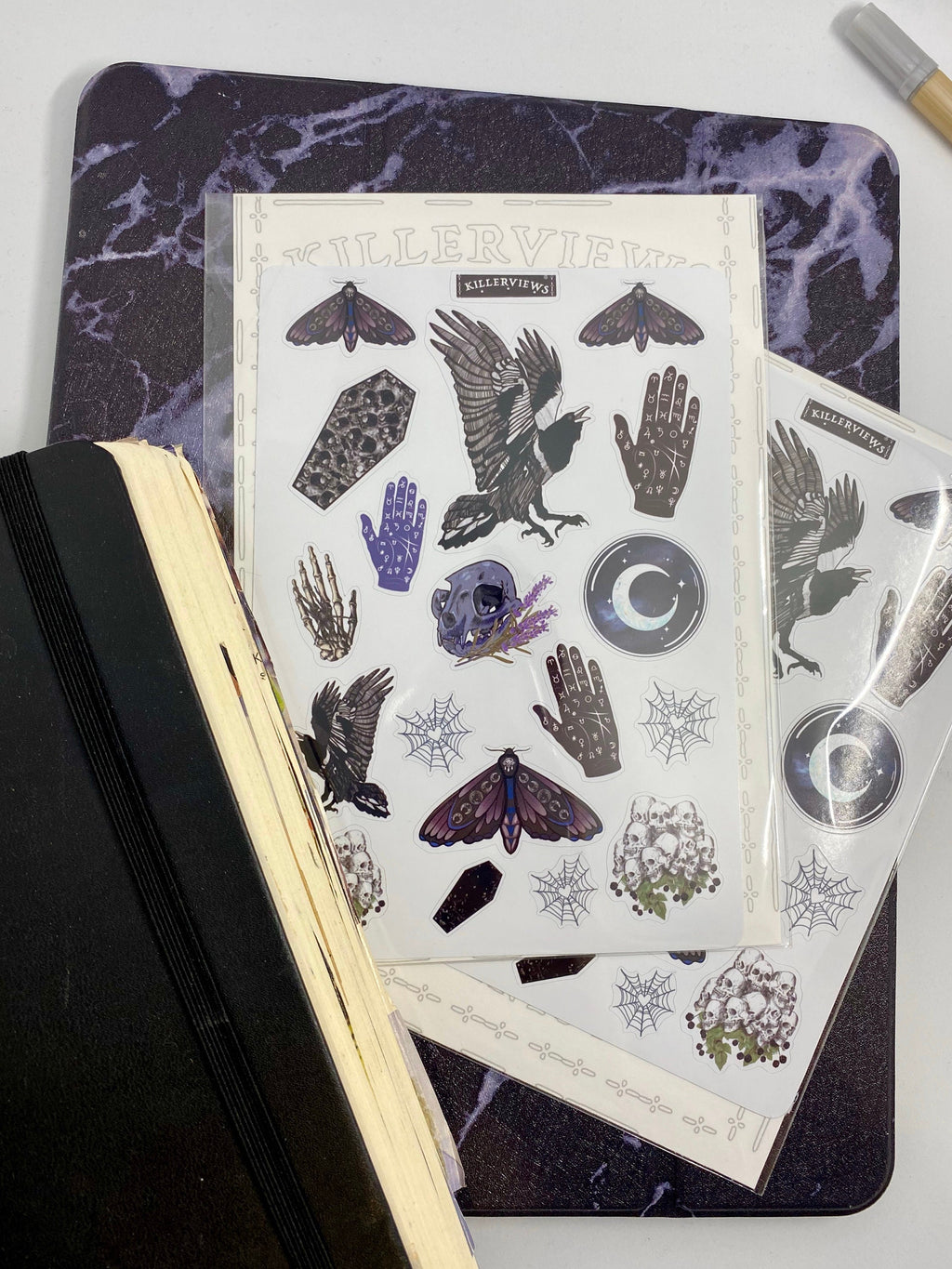 Palmistry sticker sheet for bullet journal kit and planner- raven skeletons halloween witchcraft Wiccan celestial