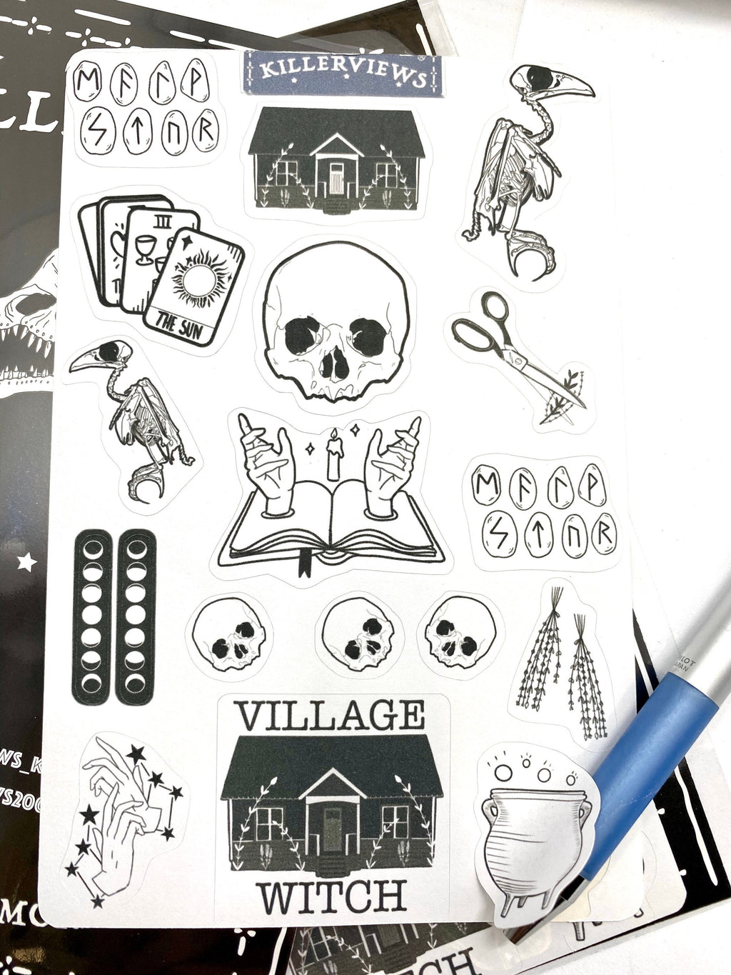 Witch monochrome Runes Planner sticker sheet for bullet journal kit and planner- witchcraft Wiccan celestial