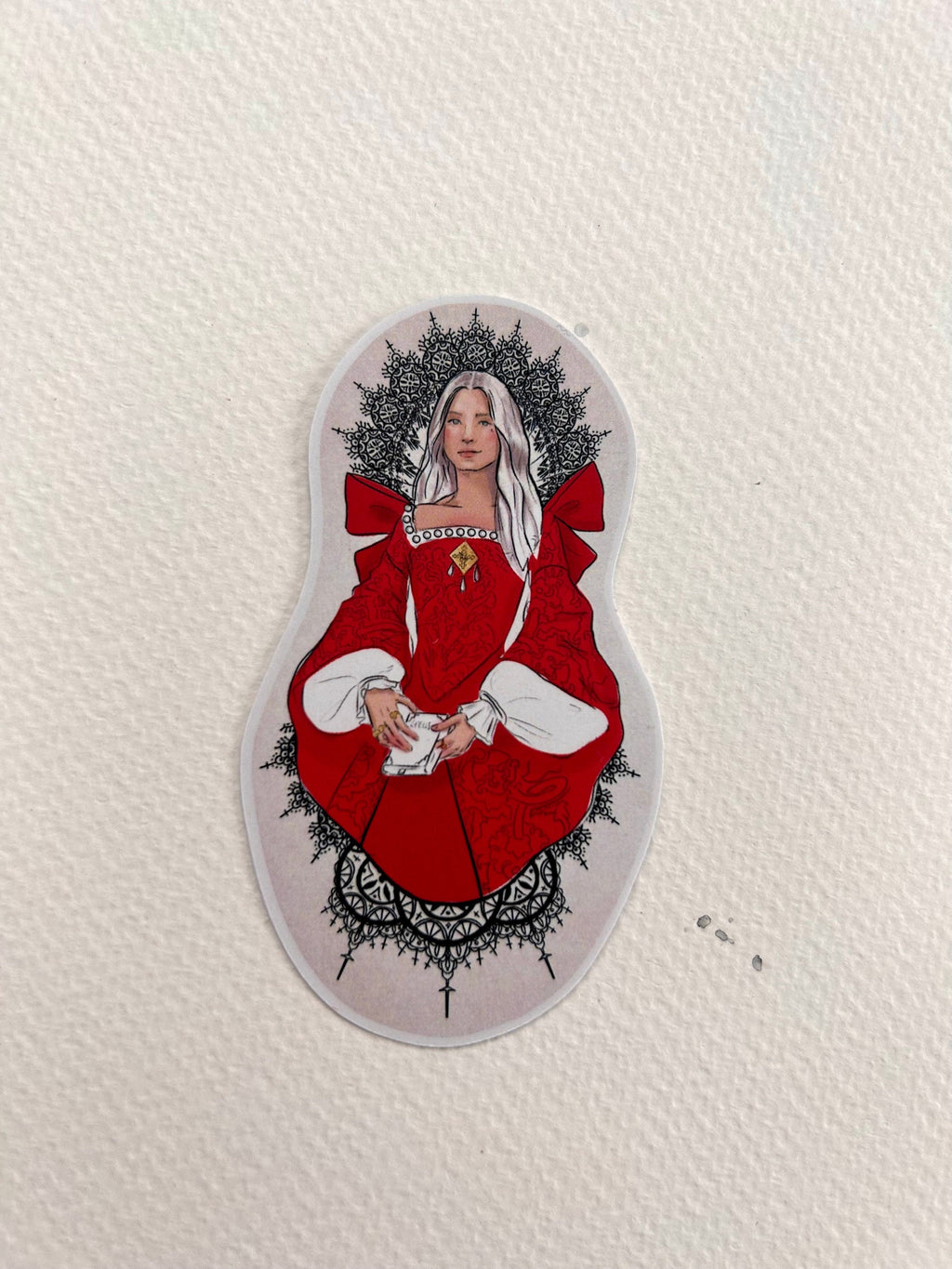 Tudor witch red dress  vinyl sticker pack of 1. With MATT effect vinyl.