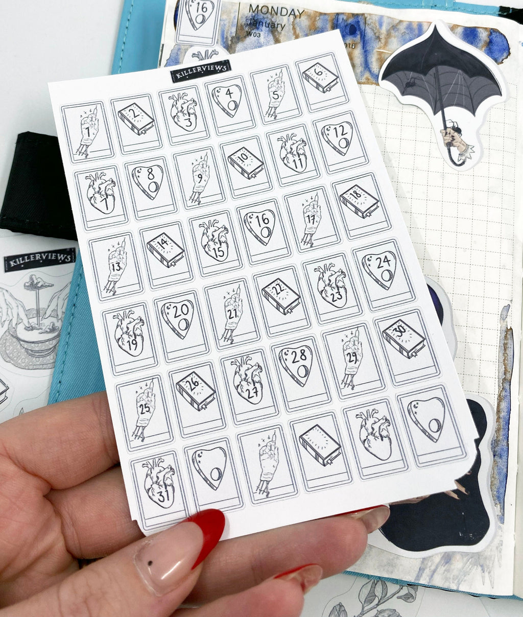 Mini Tarot date Set Planner sticker sheet for bullet journal kit and planner- witchcraft Wiccan celestial future