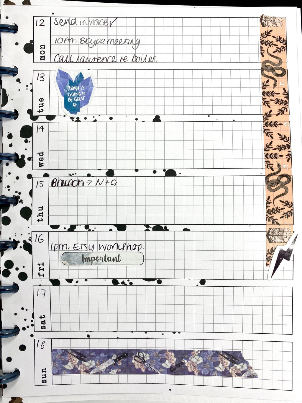 Snake floral design Washi tape in peach colour with foil stars