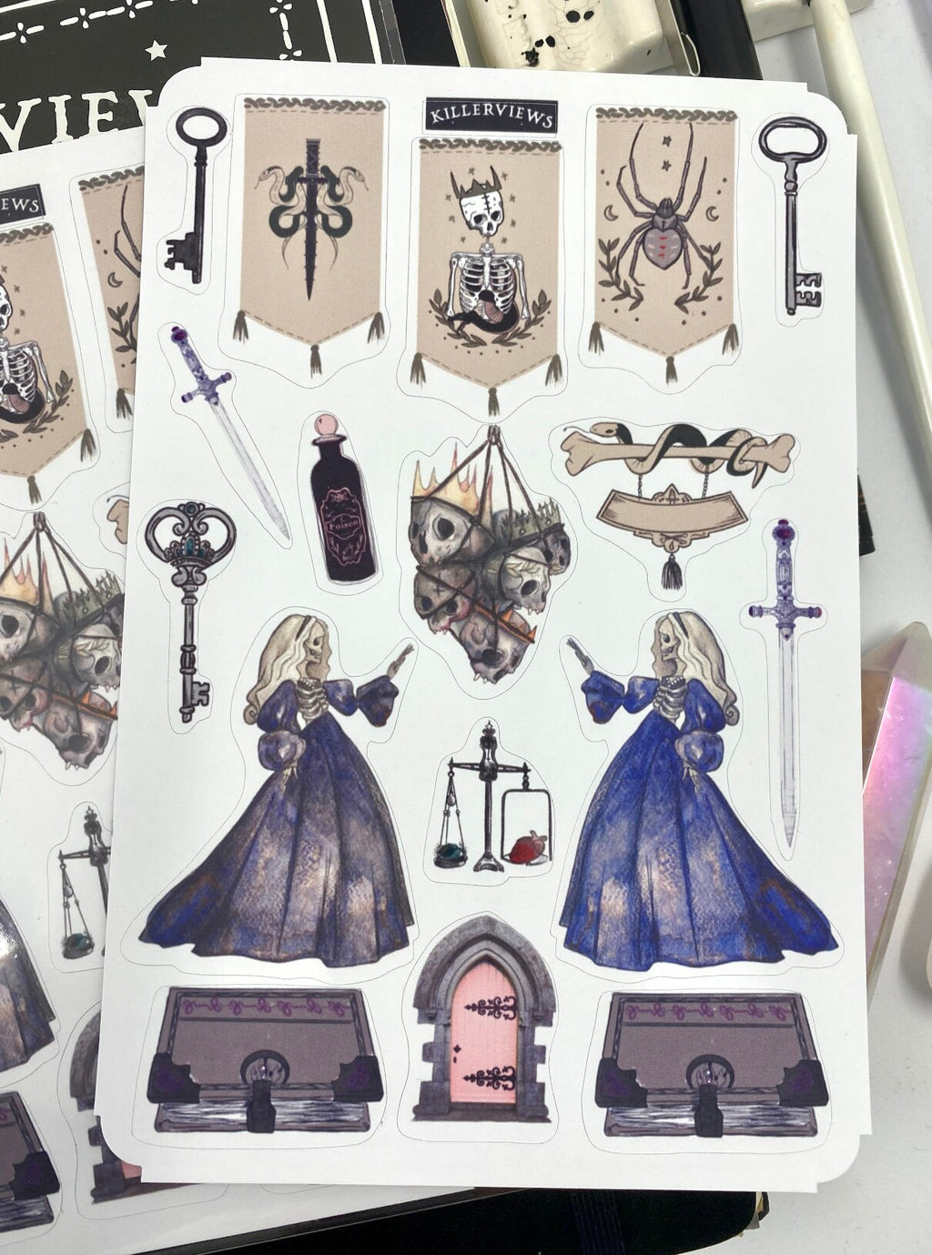 Gothic Medieval Planner sticker sheet for bullet journal kit and planner- with skull lady tapestry  witchcraft Wiccan celestial