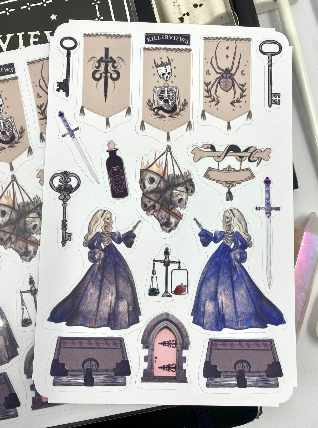 Gothic Medieval Planner sticker sheet for bullet journal kit and planner- with skull lady tapestry  witchcraft Wiccan celestial