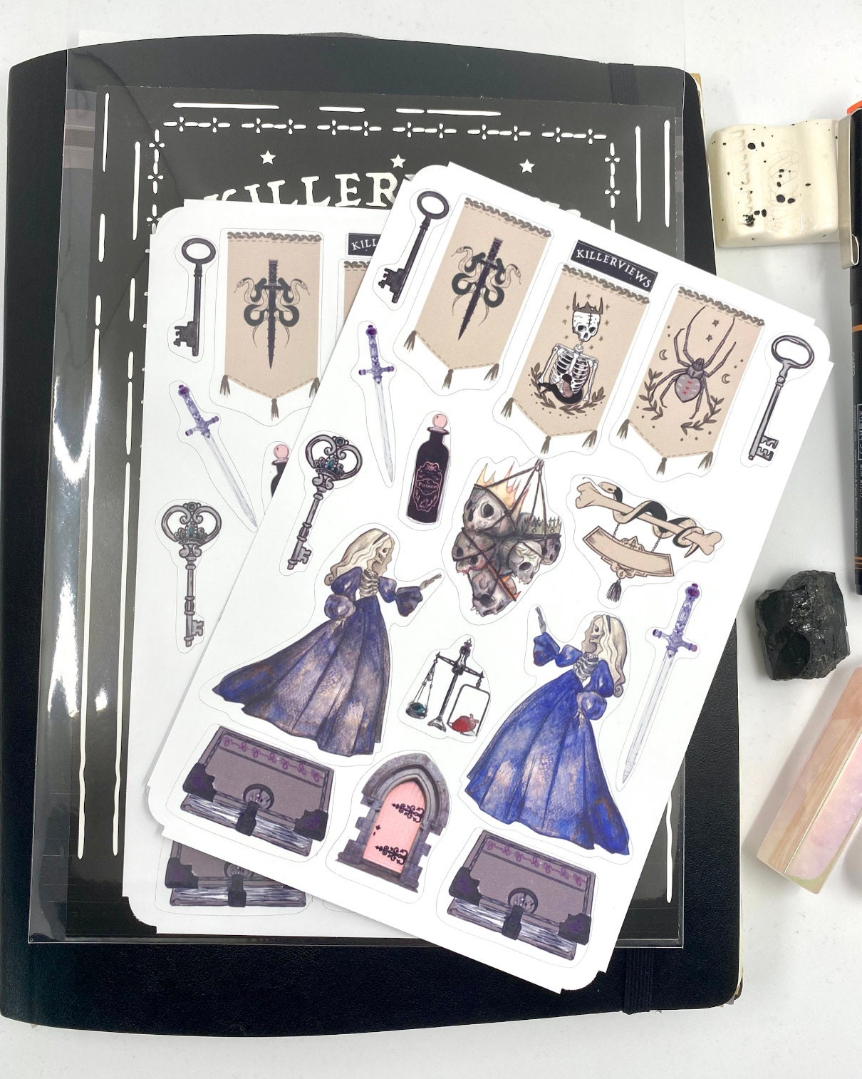 Gothic Medieval Planner sticker sheet for bullet journal kit and planner- with skull lady tapestry  witchcraft Wiccan celestial