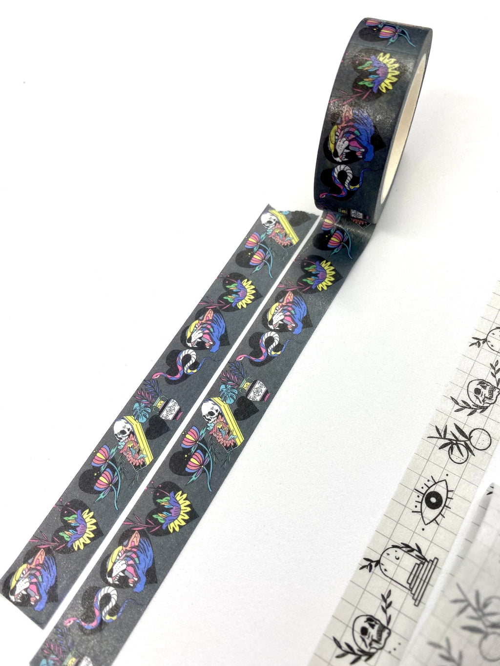 Tattoo flash sketch design Washi tape gothic skulls flowers pop colours 15mm
