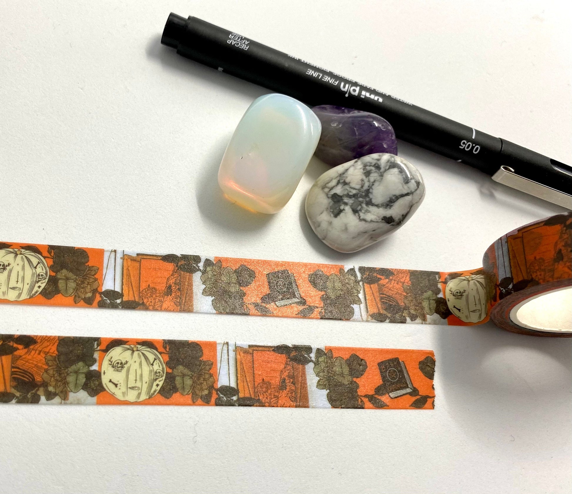 Halloween pumpkin witch floral design Washi tape in burnt orange base colour 15mm