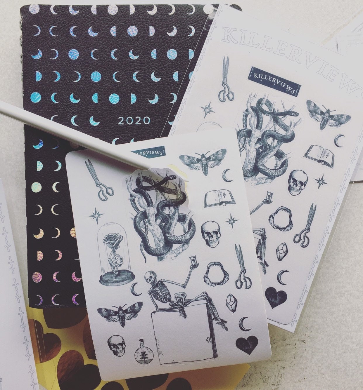 Vintage Gothic sticker sheet for bullet journal kit and planner- witchcraft skull celestial