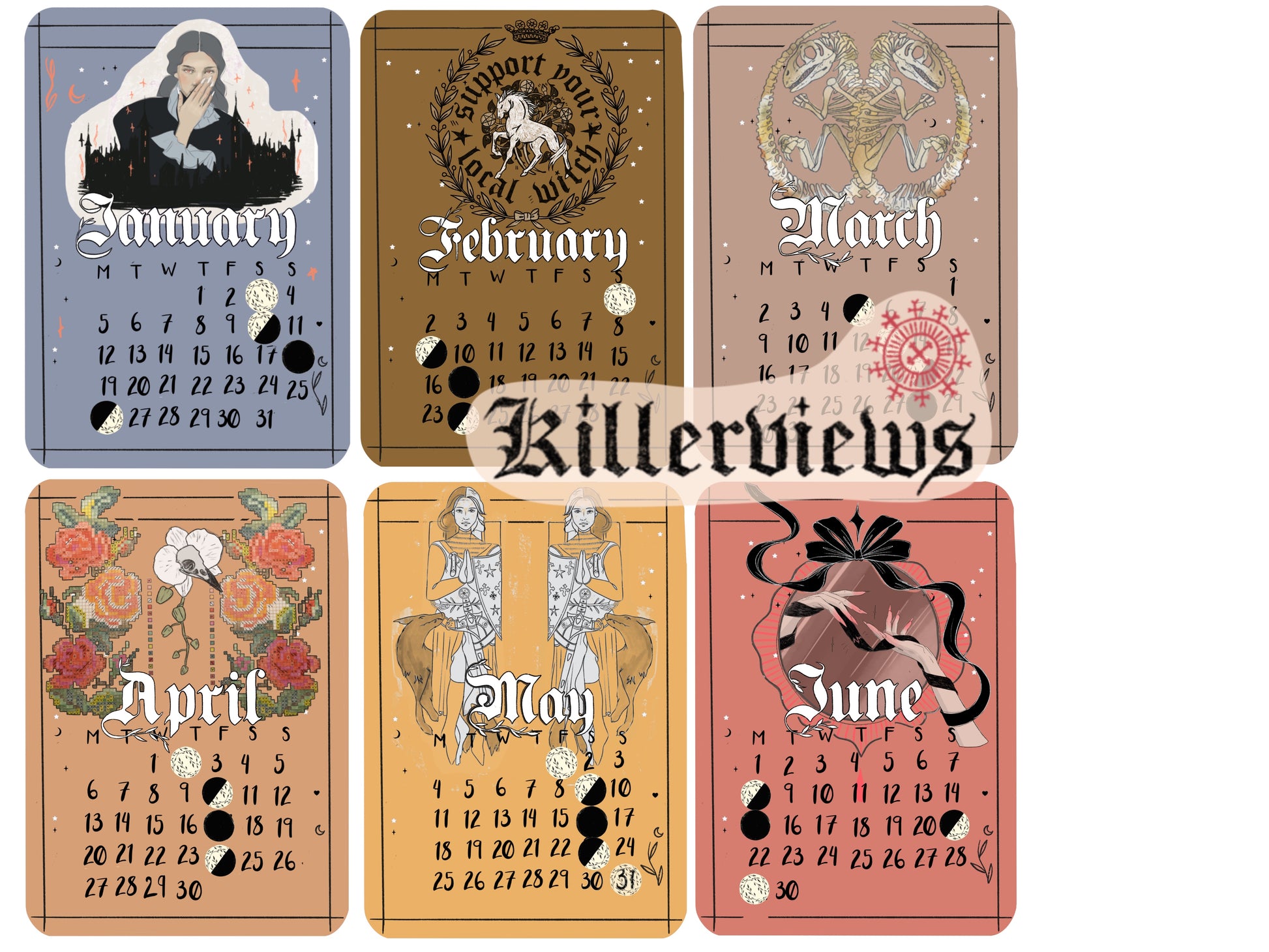 Tarot style 2026 Lunar Calendar month Stickers for journal January 2026 December 26 with moon phases planner