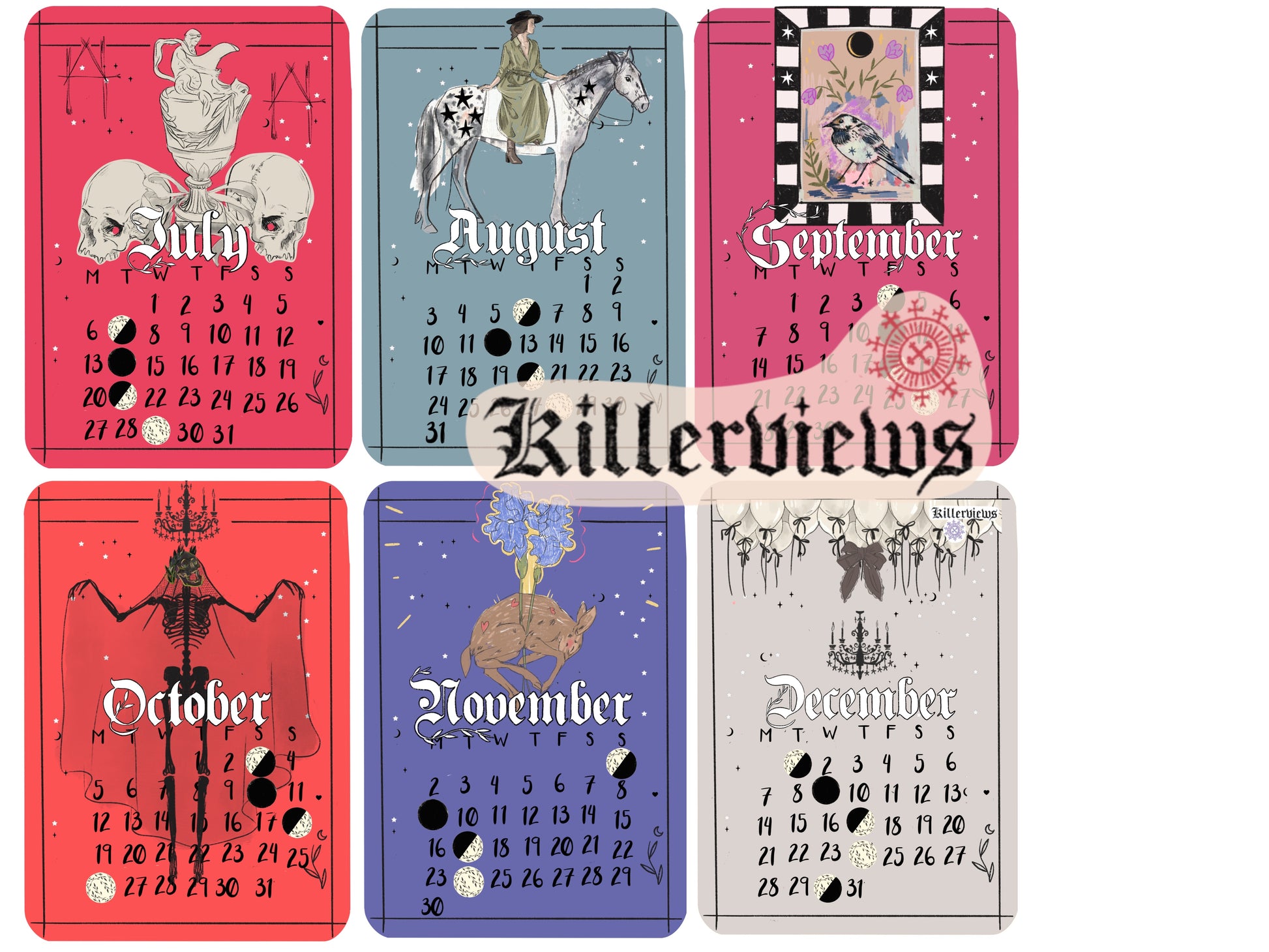 Tarot style 2026 Lunar Calendar month Stickers for journal January 2026 December 26 with moon phases planner
