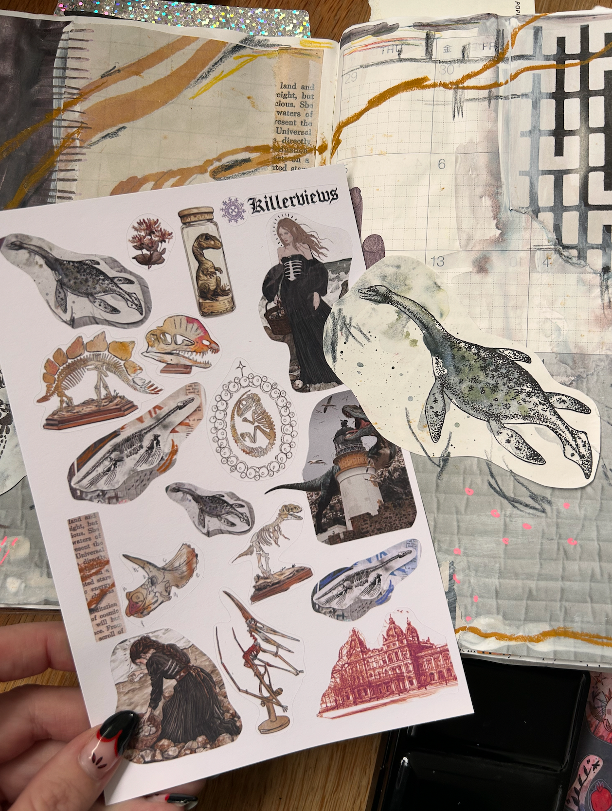 Fossil Witch Sticker Sheet – Dinosaurs, Dark Academia & Gothic Curiosity