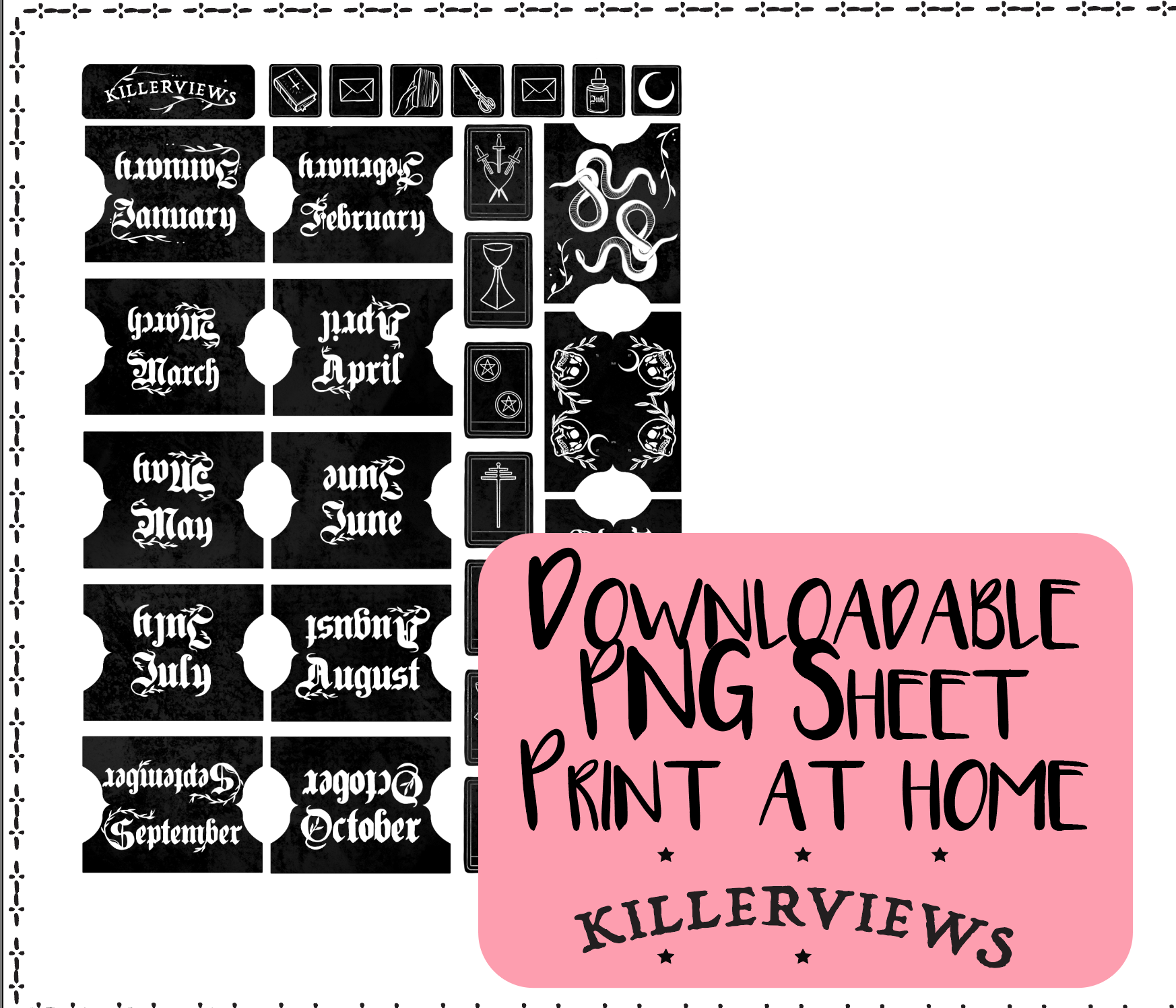 Downloadable MONTH TAB planner sheet inspired stickers for journal kit and planner- NOT PHYSICAL PRODUCT