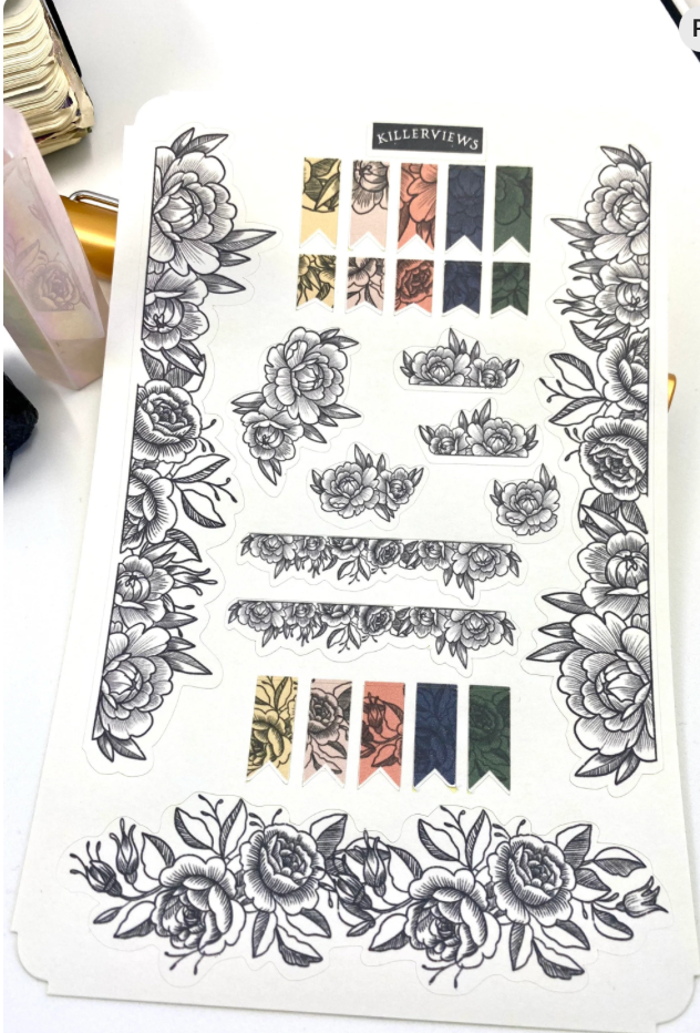 Gothic floral boarder Planner sticker sheet for bullet journal kit and planner- with writing vintage witchcraft celestial