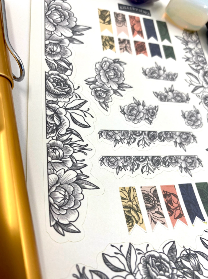 Gothic floral boarder Planner sticker sheet for bullet journal kit and planner- with writing vintage witchcraft celestial