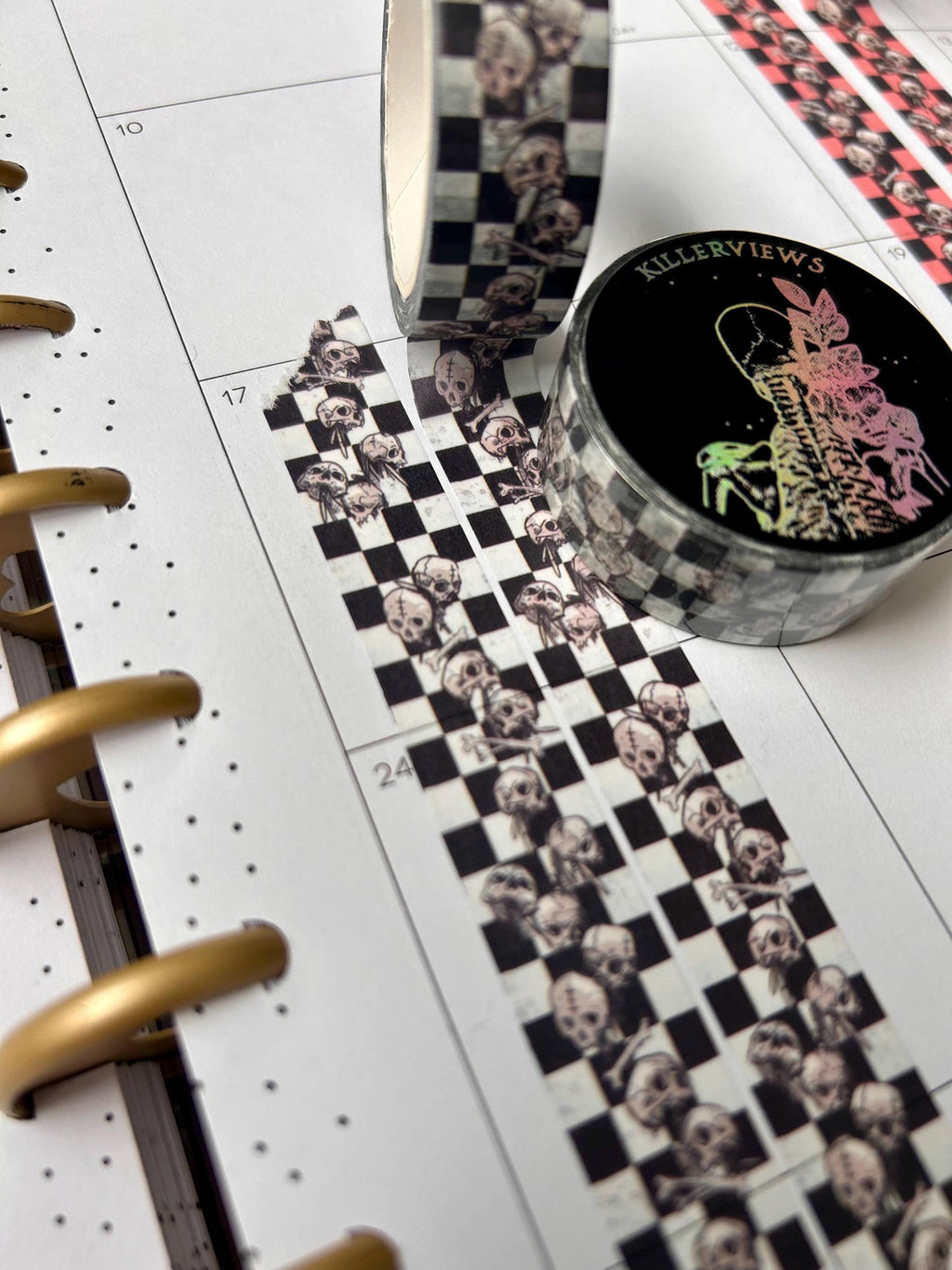 Checkboard skulls vertical design base colour 15mm