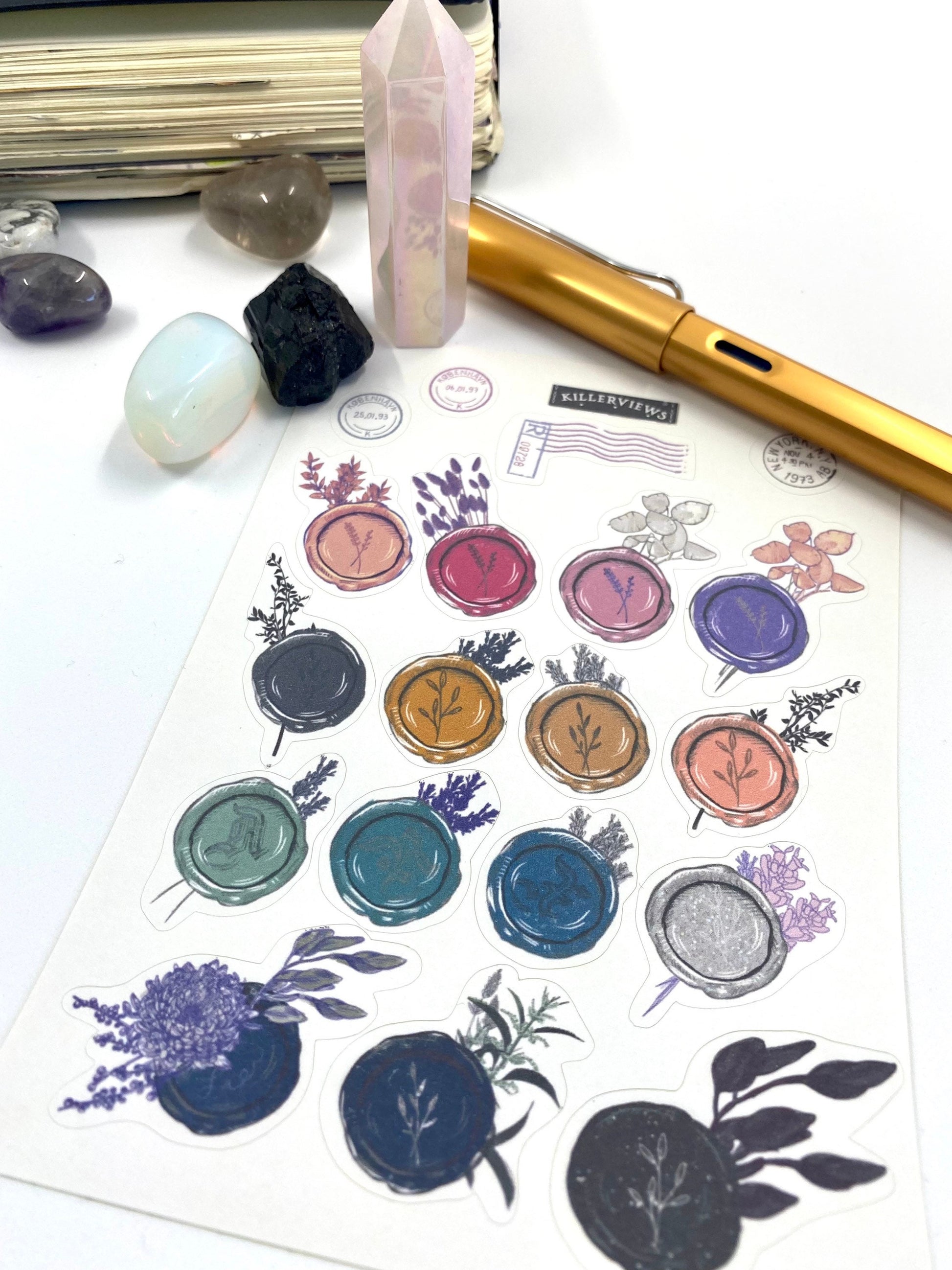 Wax seal with flowers Planner sticker sheet for bullet journal kit and planner- witchcraft Wiccan celestial pen pal